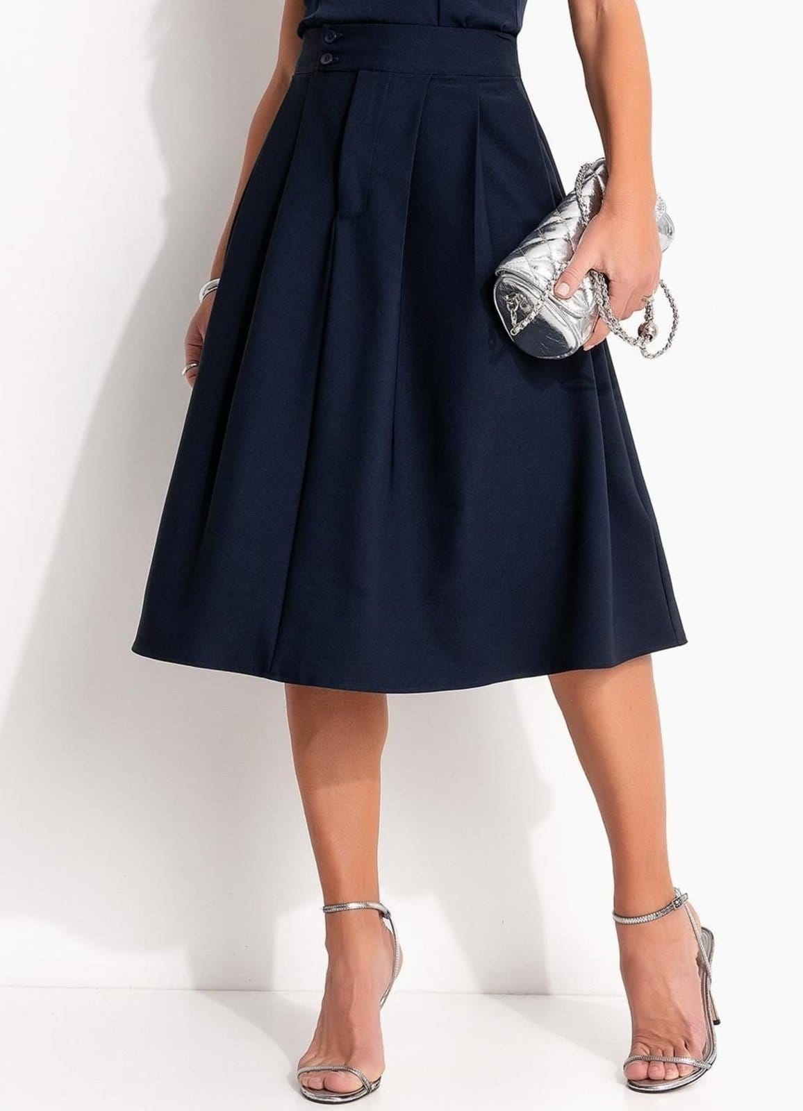 Saia Em Crepe Plano Marinho