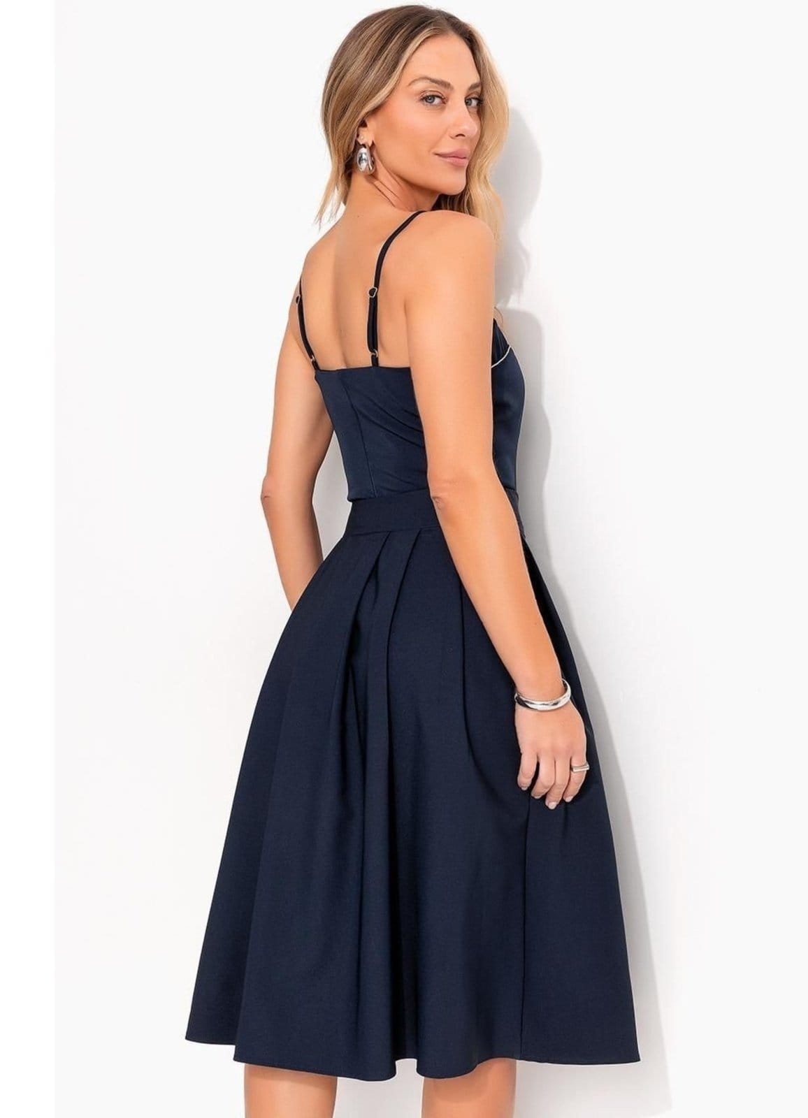 Vista 2 Saia Em Crepe Plano Marinho Quintess azul