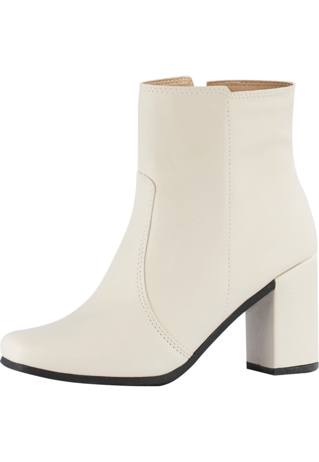 Bota Feminina Bico Quadrado Lumiss Salto Alto Grosso Coturno Cano Médio Confortável Zíper Off White