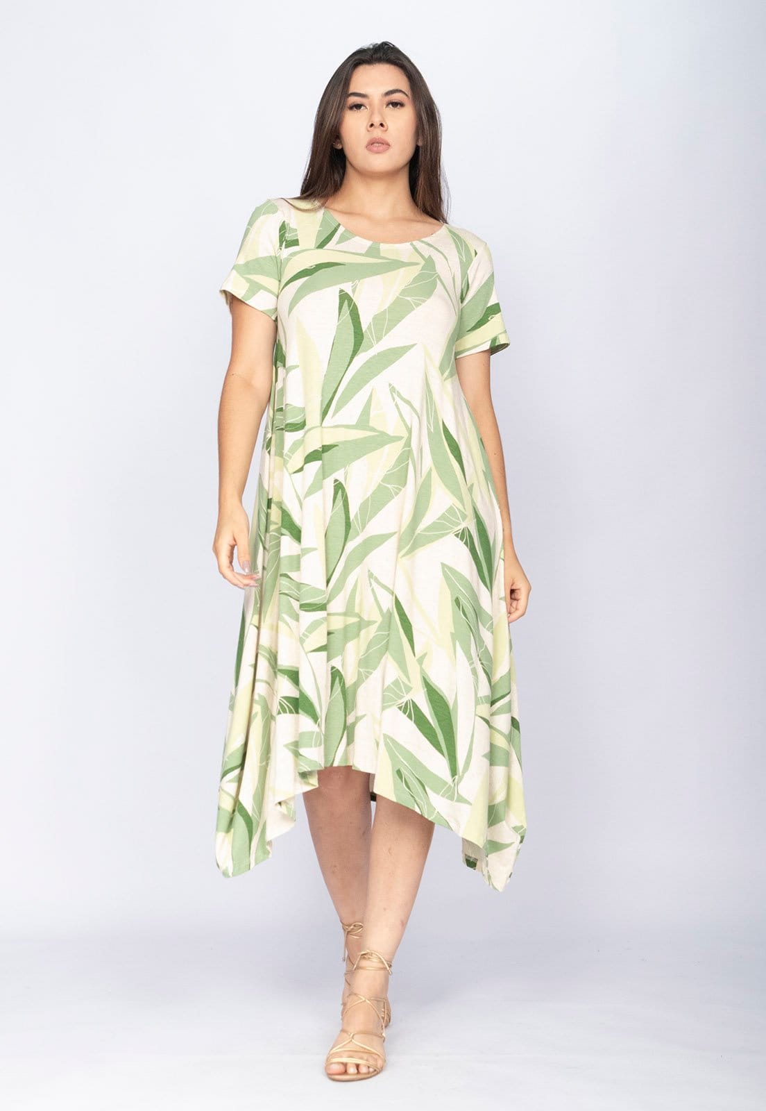 Vestido CabanaFree Saruel Malha Manga Curta Estampa Verde Selvagem