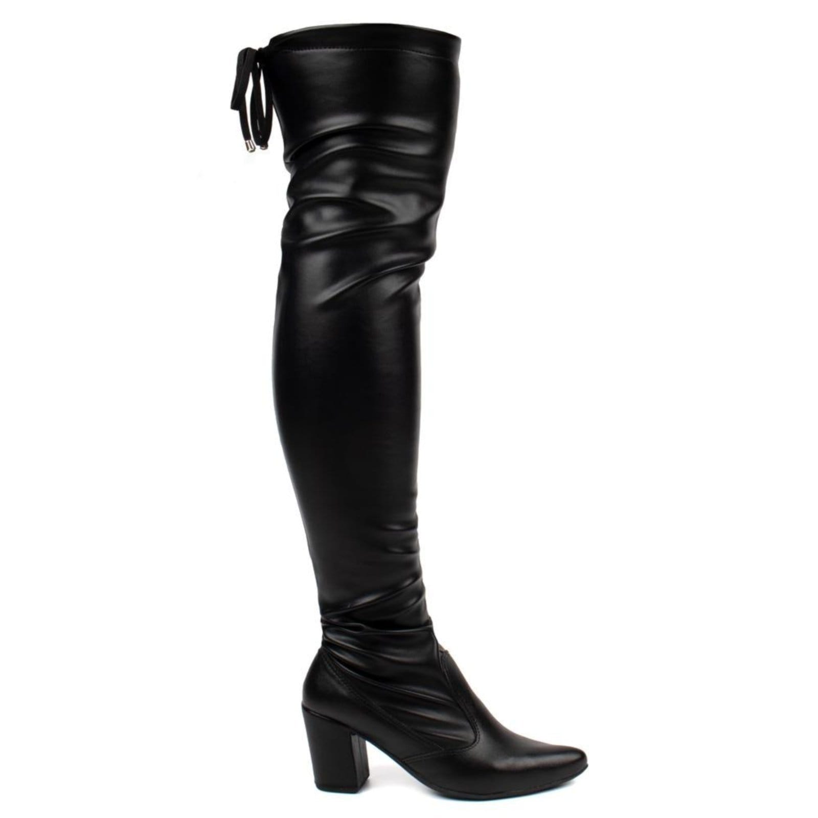 Bota Domidona Over The Knee Stretch Bico Fino Salto Grosso Alto Napa