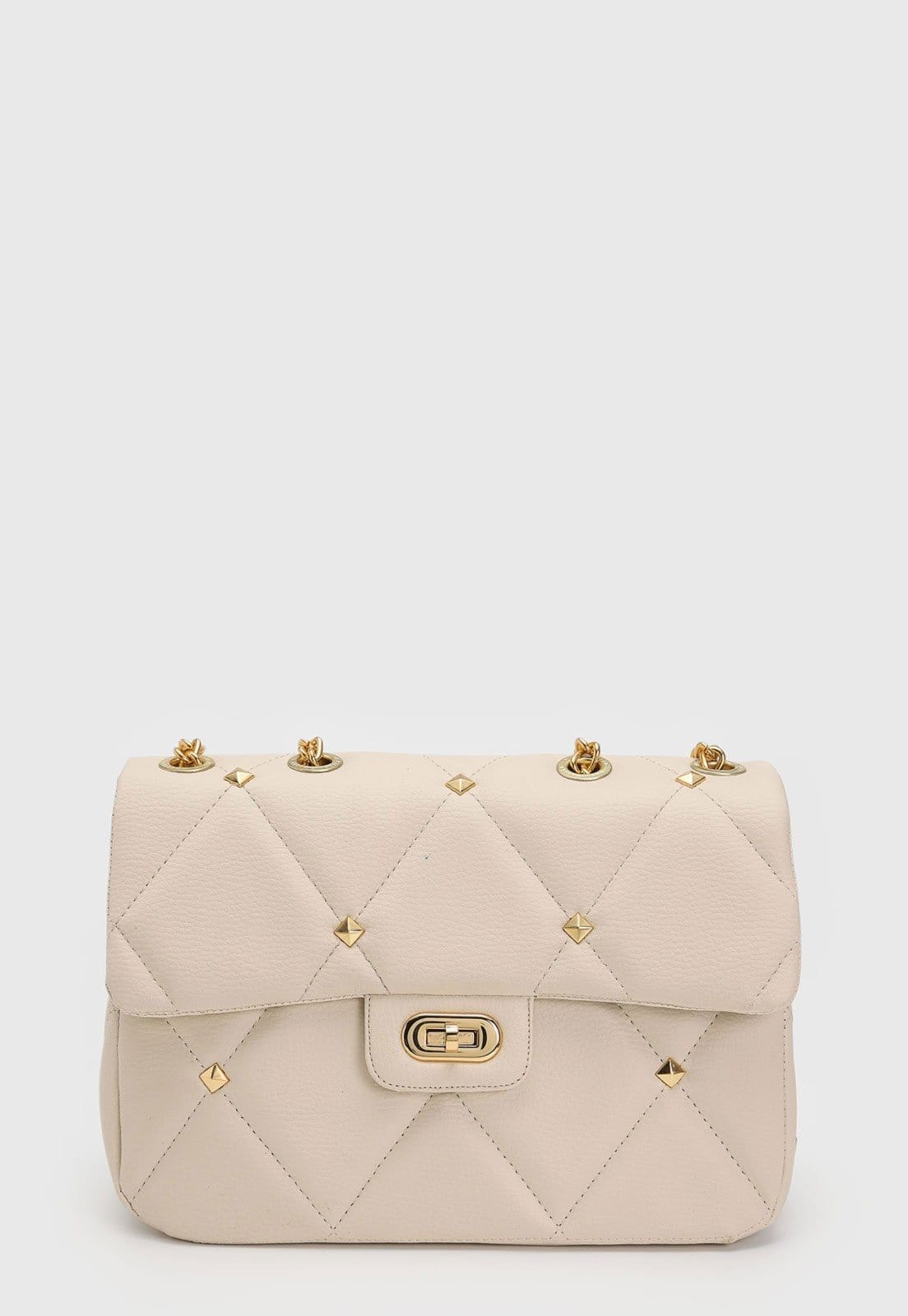 Vista 2 Bolsa Feminina Maria Milão Spike Matelassê Off Maria Milão bege/branco/dourado/off-white