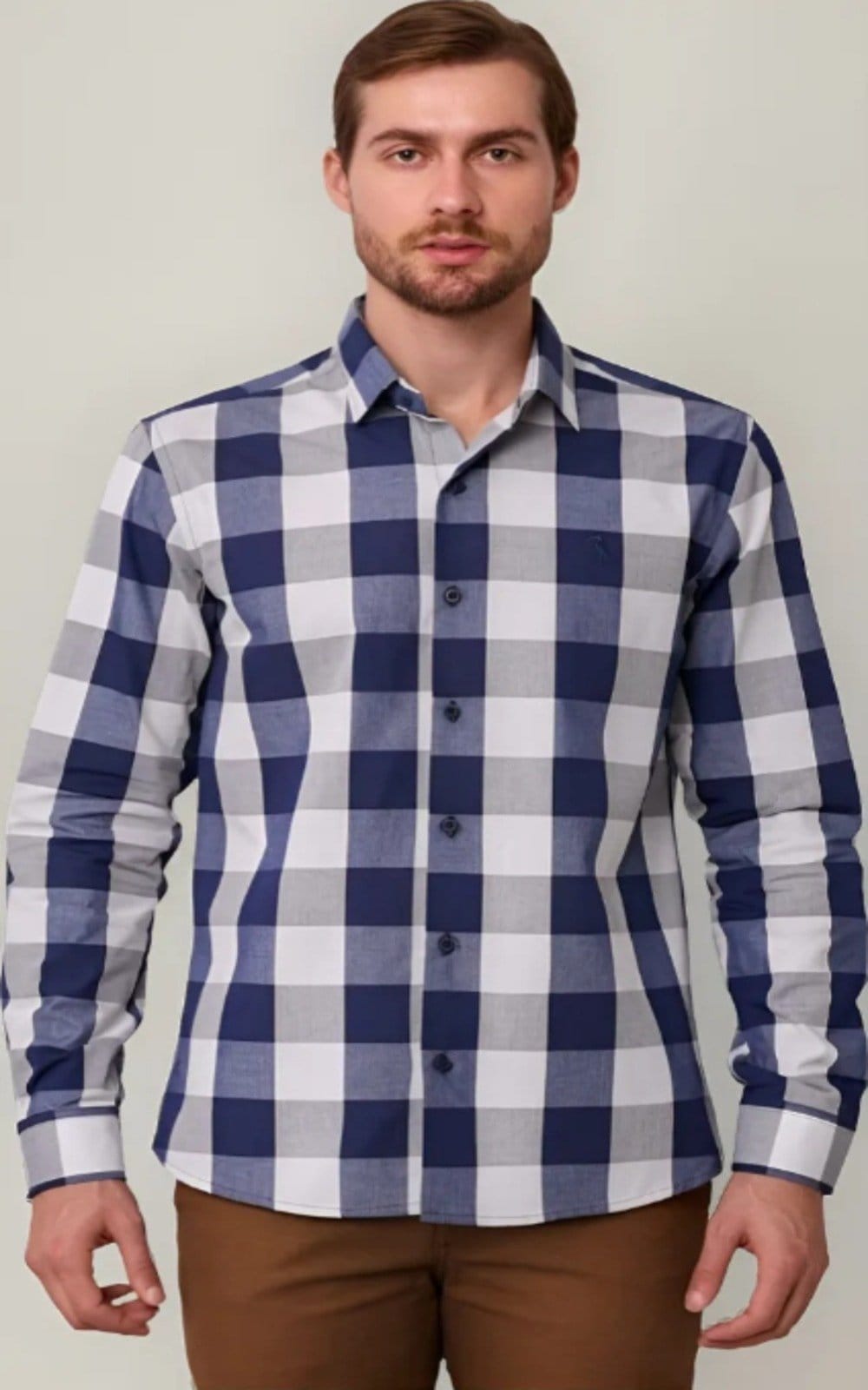 Camisa Amil Xadrez Slim Aston Algodão Manga Longa Luxo