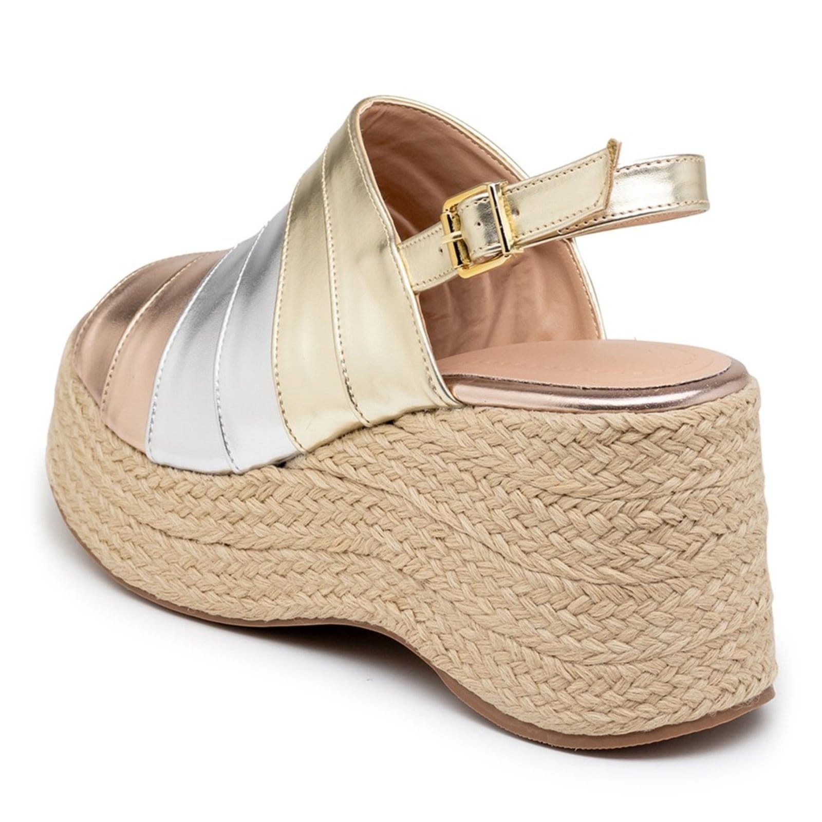 Vista 2 Sandália Anabela Feminina Salto Plataforma em Corda 9200 Mix Metalizados Flor da Pele dourado