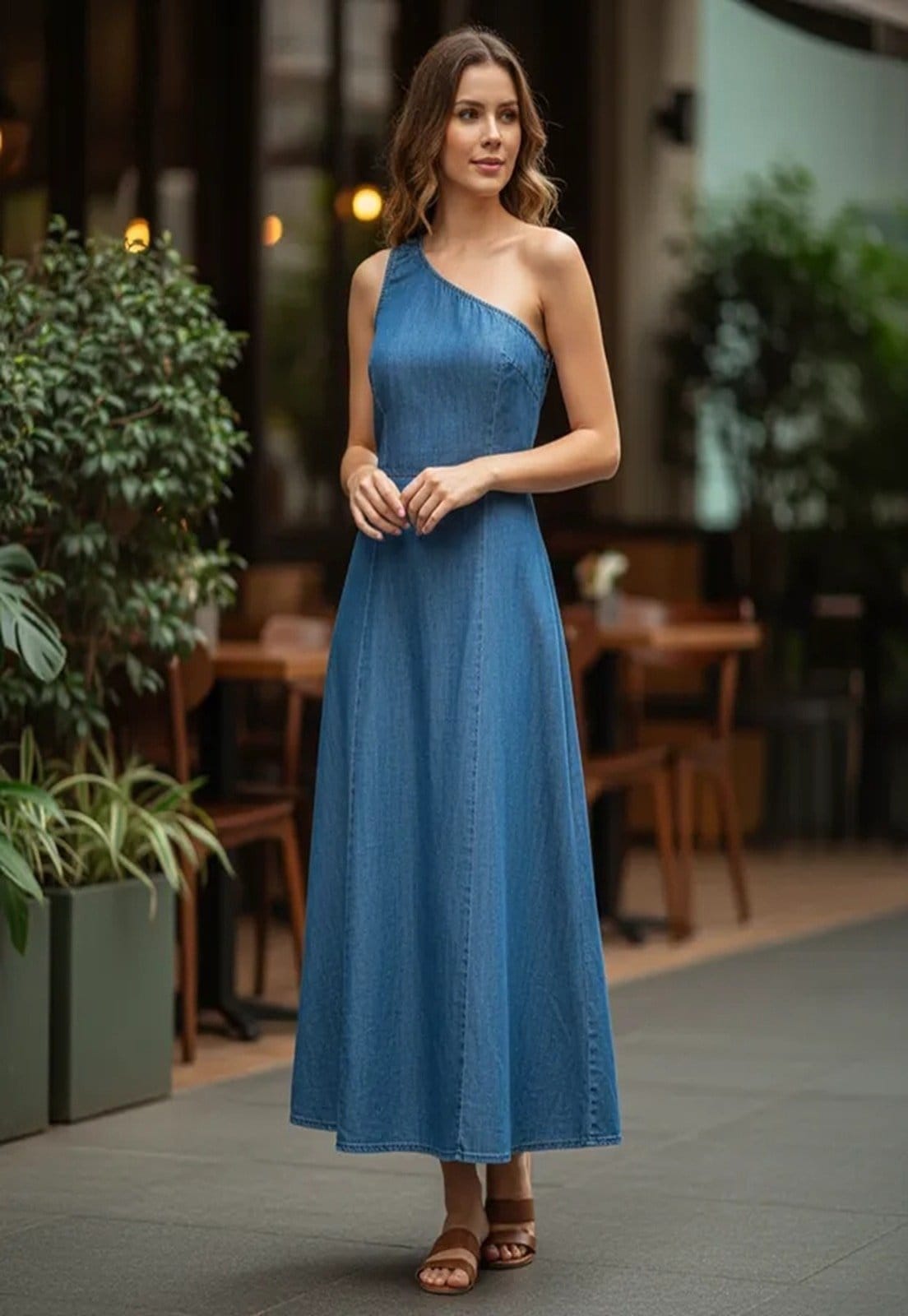 Vestido Jeans Amazonia Vital com one-shoulder