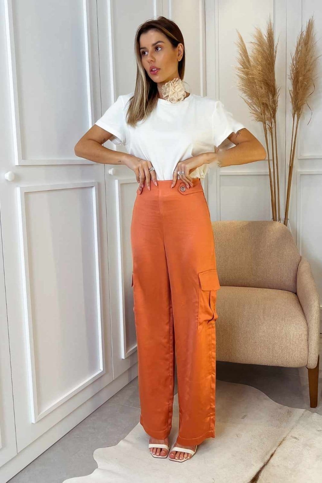 Calça Vanibele Cargo Salmão