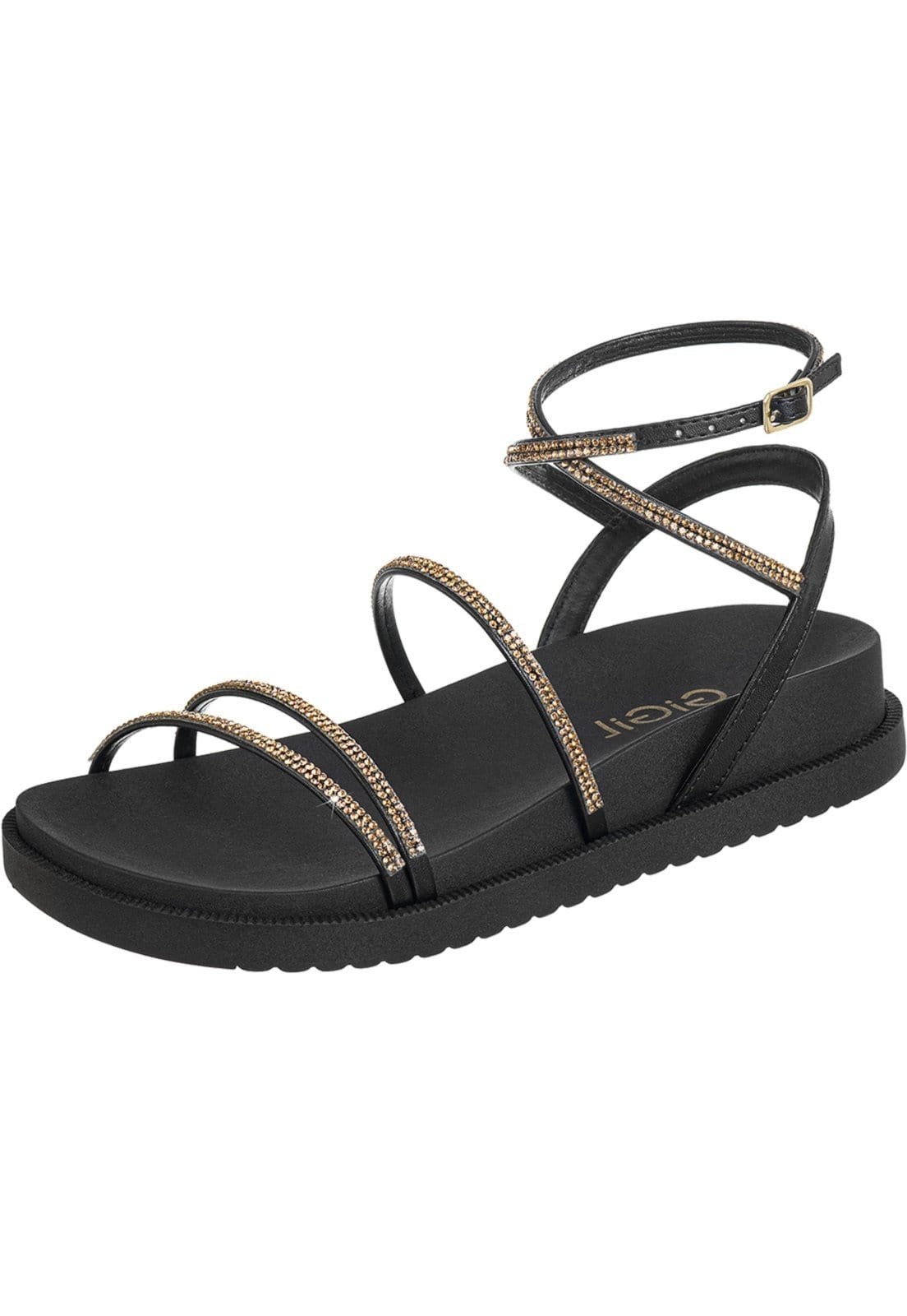 Sandália GiGiL Papete Flat Strass Brilho Preta