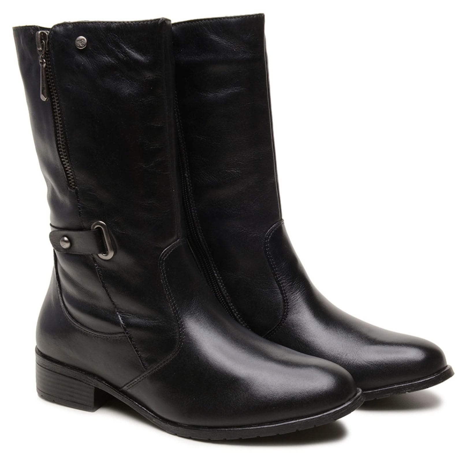 Vista 2 Bota Feminina Couro Legítimo Moderno Inverno Salto Bloco Resistente Macia super shoes preto