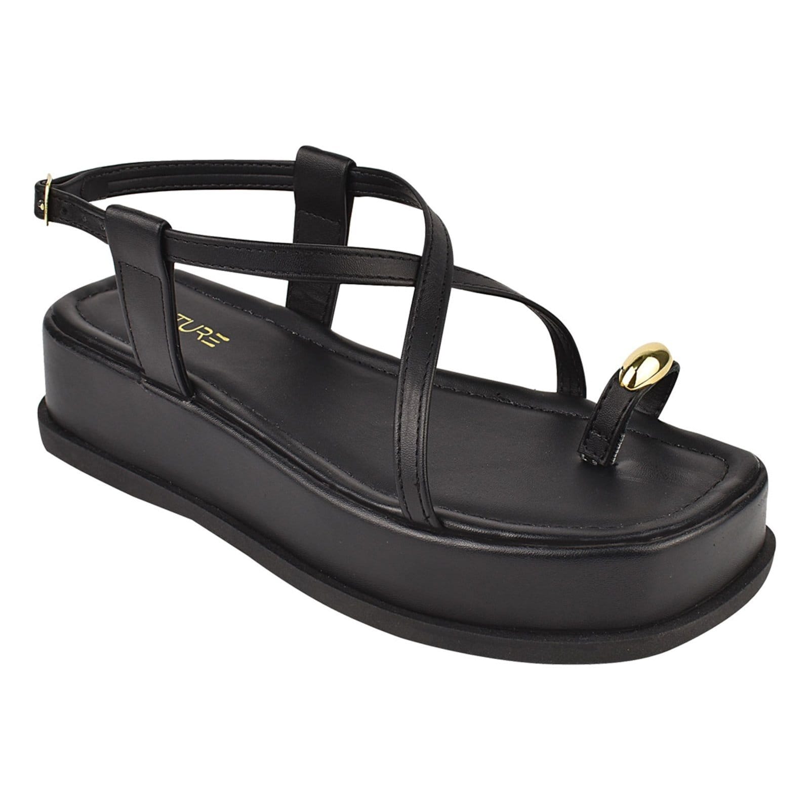 Vista 2 Rasteirinha Feminina Sandália Tiras Metalizada De Dedo Confortável Antiderrapante Moda ZATURE STORES preto