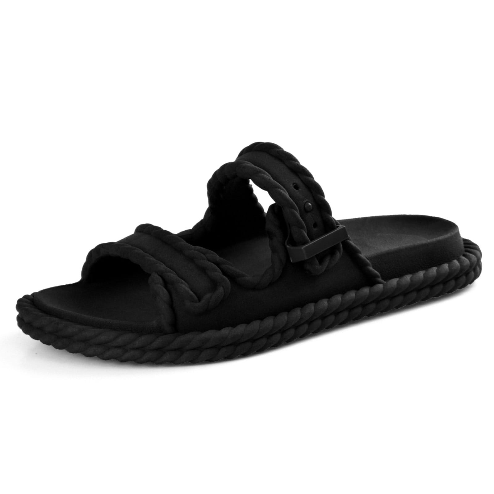 Vista 2 Sandália Slide Anatômica Tira Ajustável Resistente Papete Leve Macia Trançada Confortável ÉPICO CALÇADOS preto