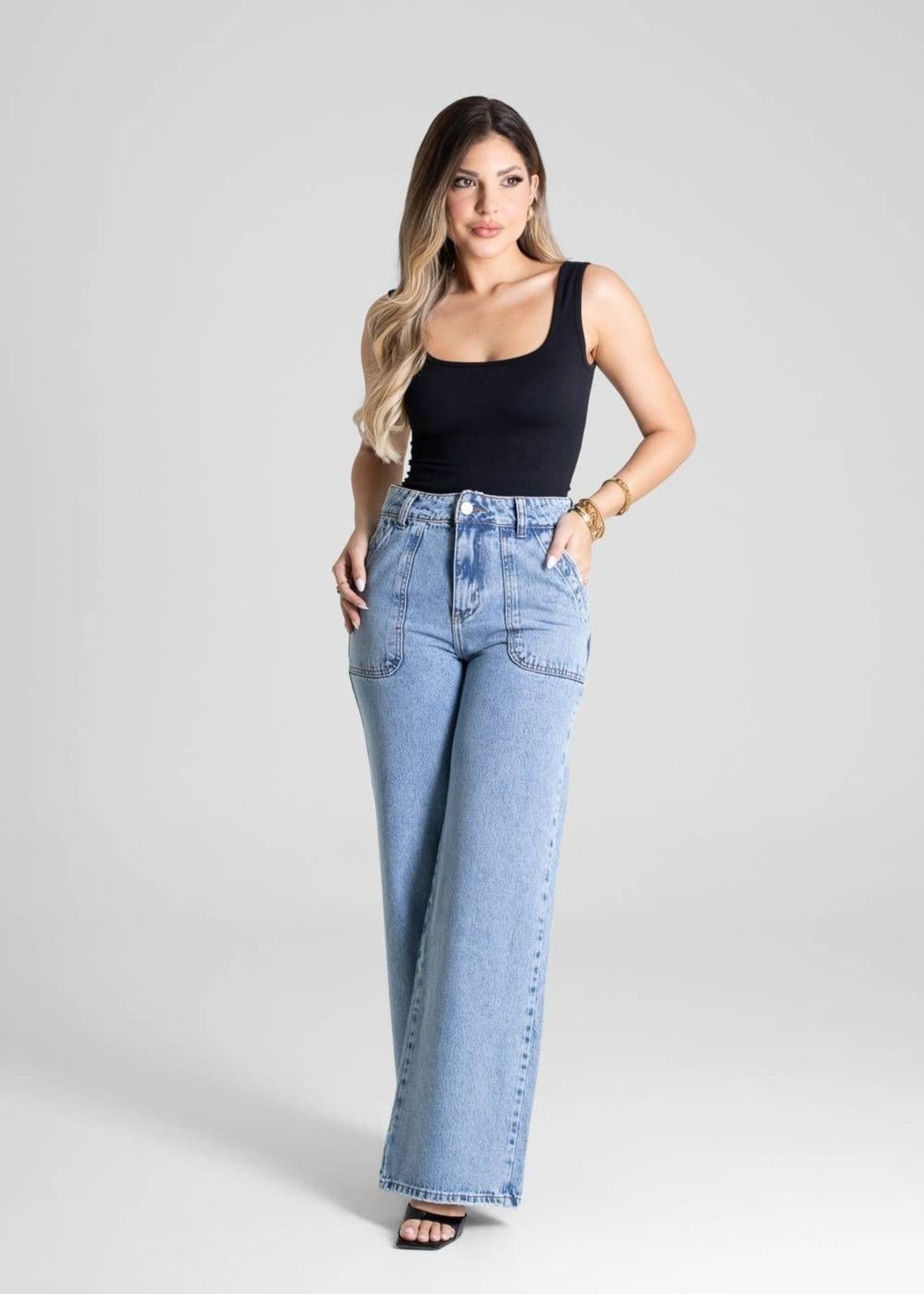 Vista 2 Calça Jeans Sawary Wide Leg - 281135 Sawary azul