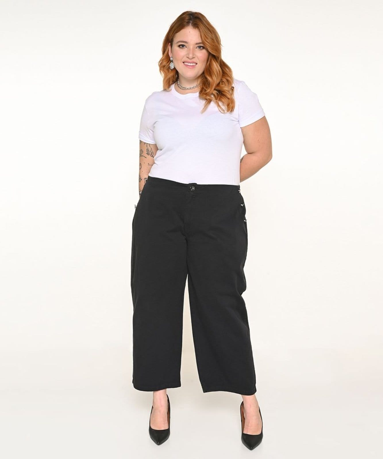 Calça Feminina Sarja Plus Pantacourt Marinheiro