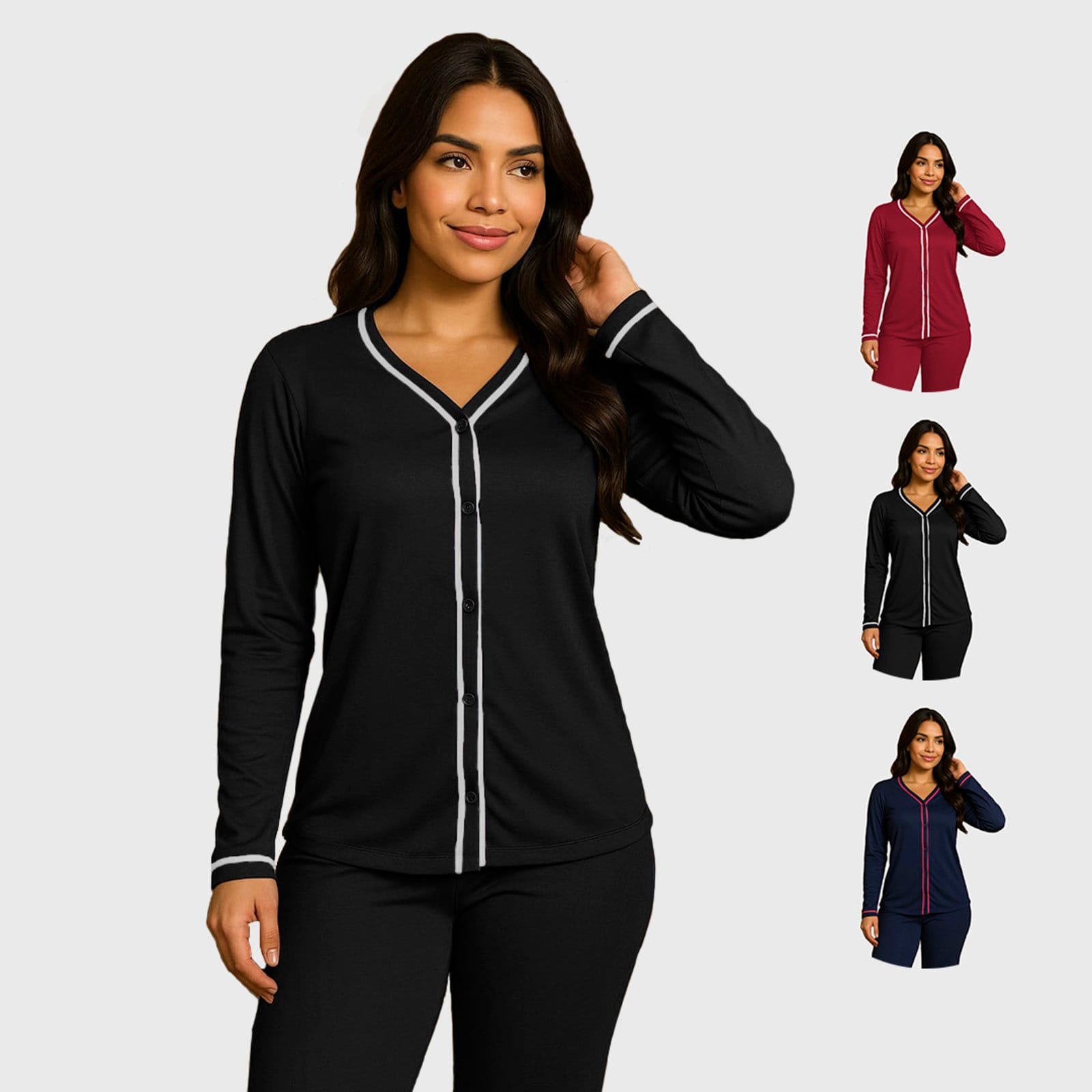 Kit 2 Pijamas Blogueira Gabi Lingerie Manga Longa Confortável Moda Casual Básico