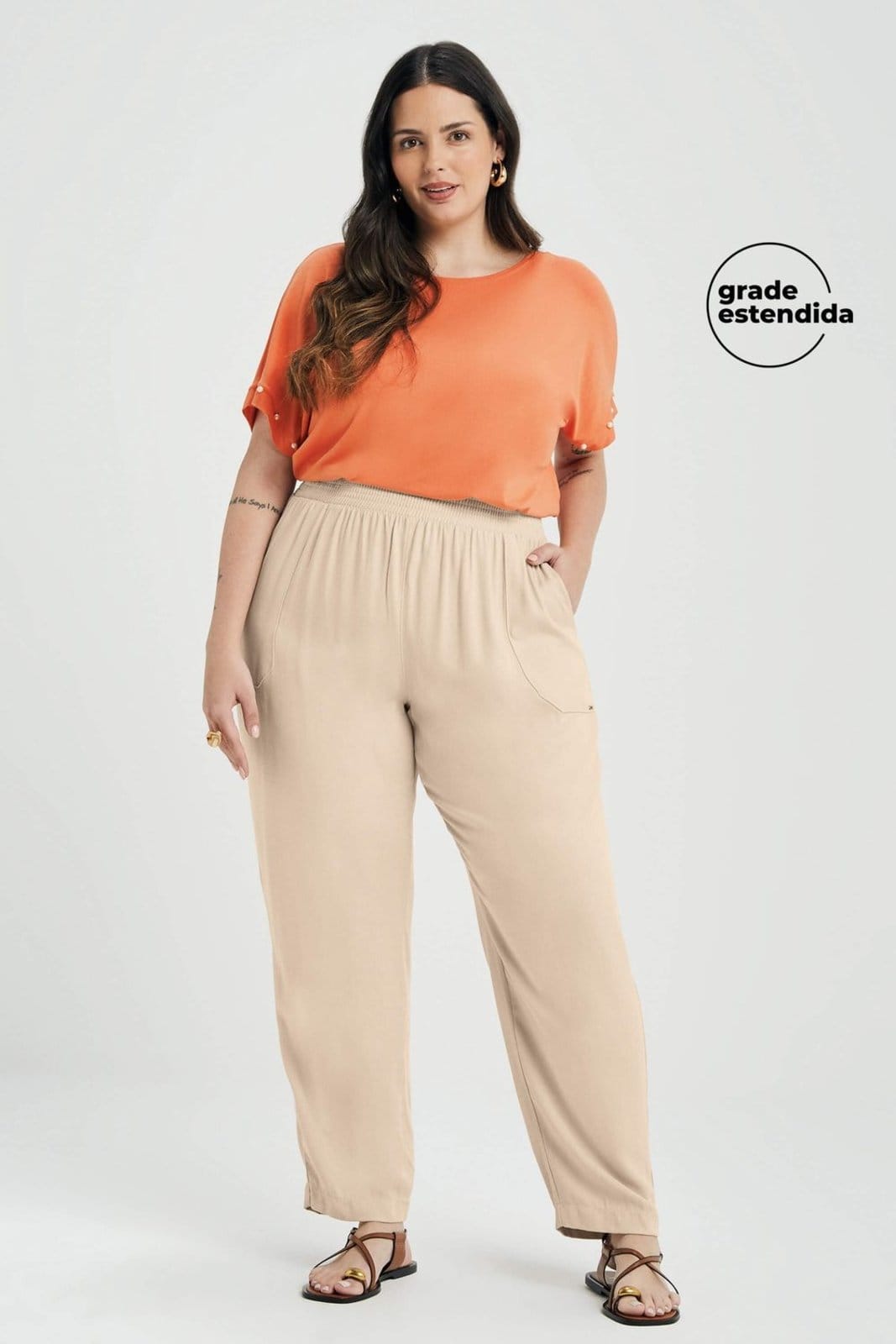 Calça Feminina Creponada Com Bolsos Marialícia