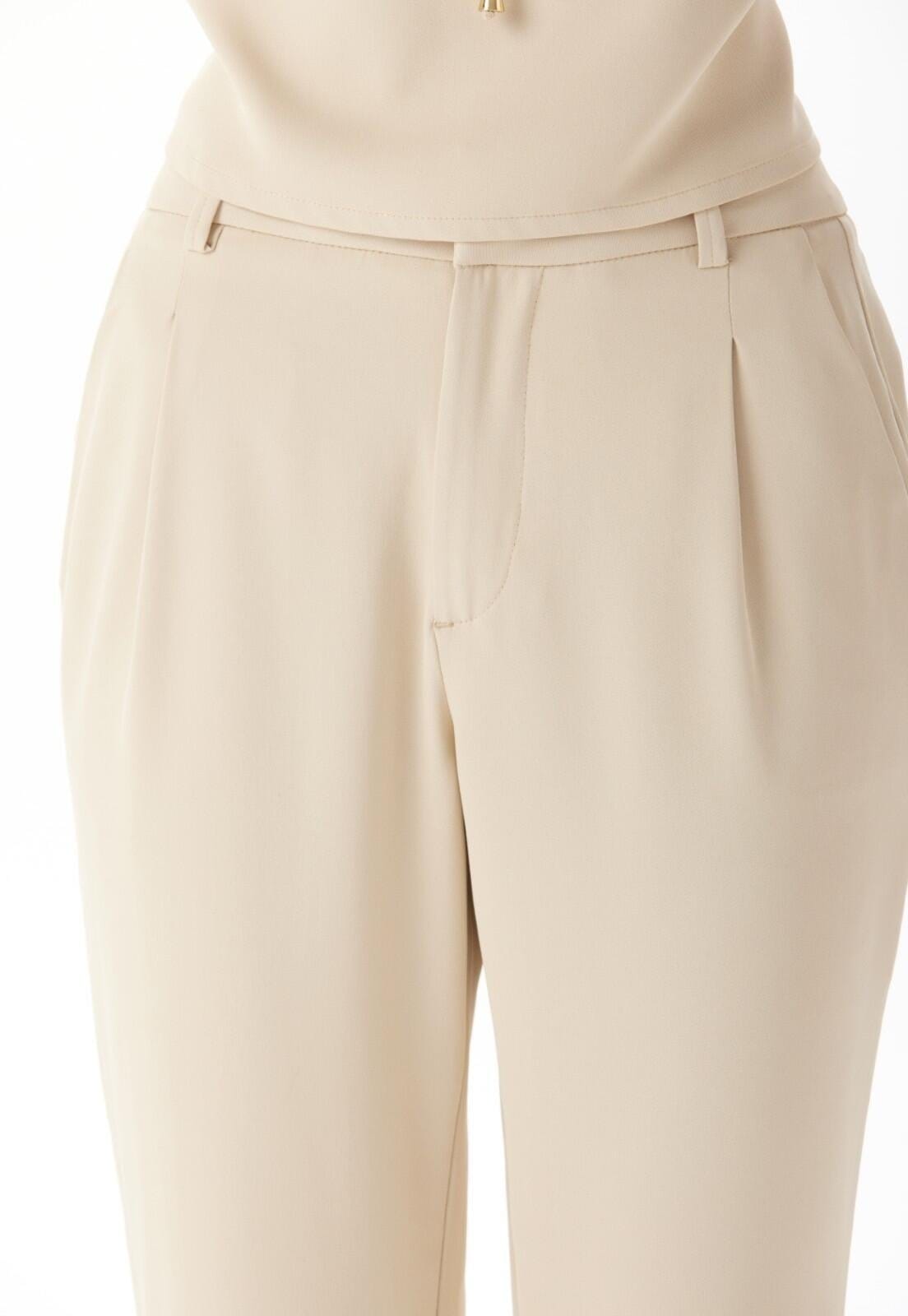 Vista 2 Calça Alfaiataria Cintura Alta Traymon Classico Traymon bege