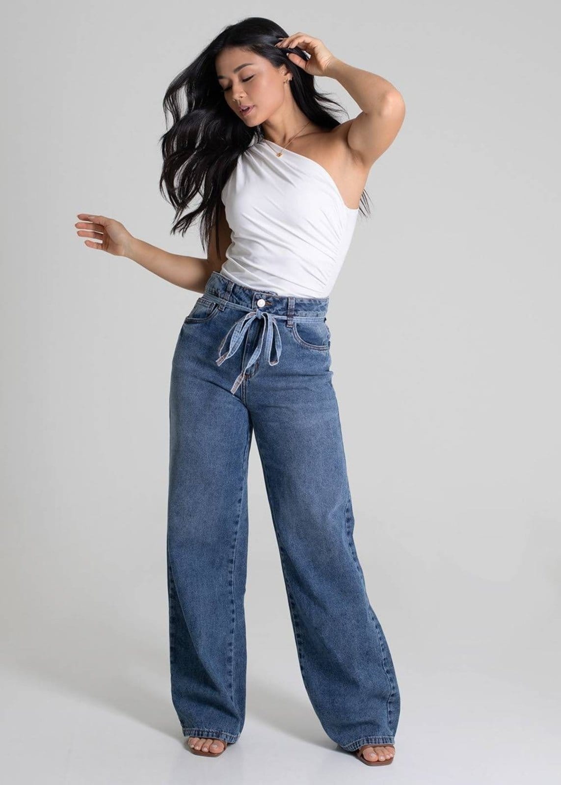 Vista 2 Calça Jeans Sawary Wide Leg - 279849 Sawary azul