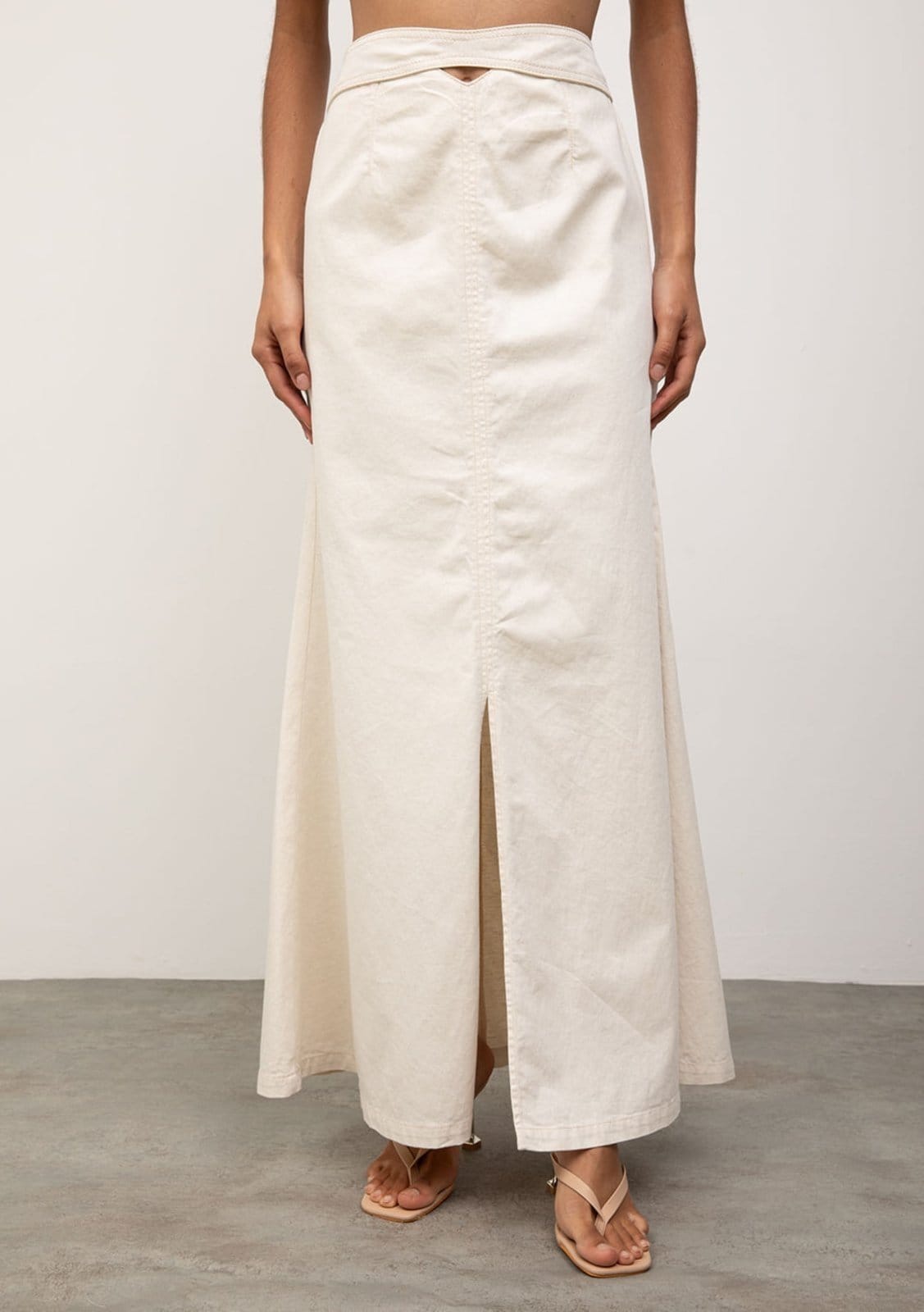 Vista 2 Saia Iódice Evasê Alta Midi Off-white IÓDICE off-white white