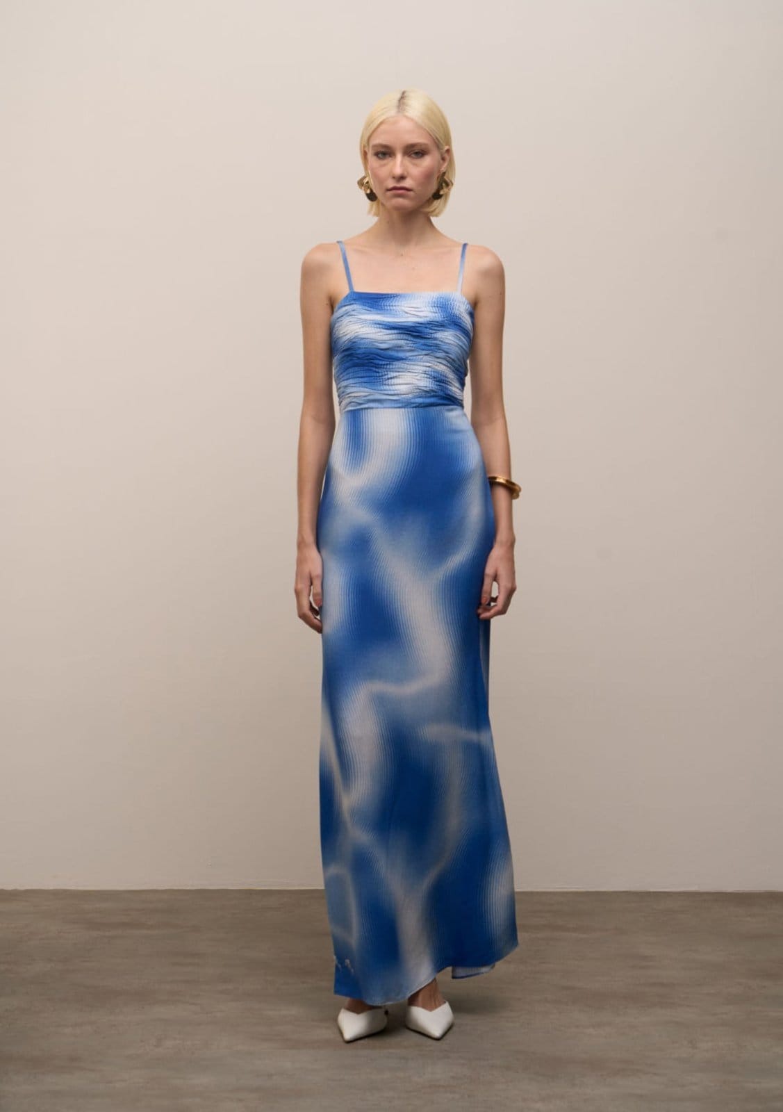 Vista 2 Vestido Iódice Solto Decote Reto Com Alça Longo IÓDICE azul