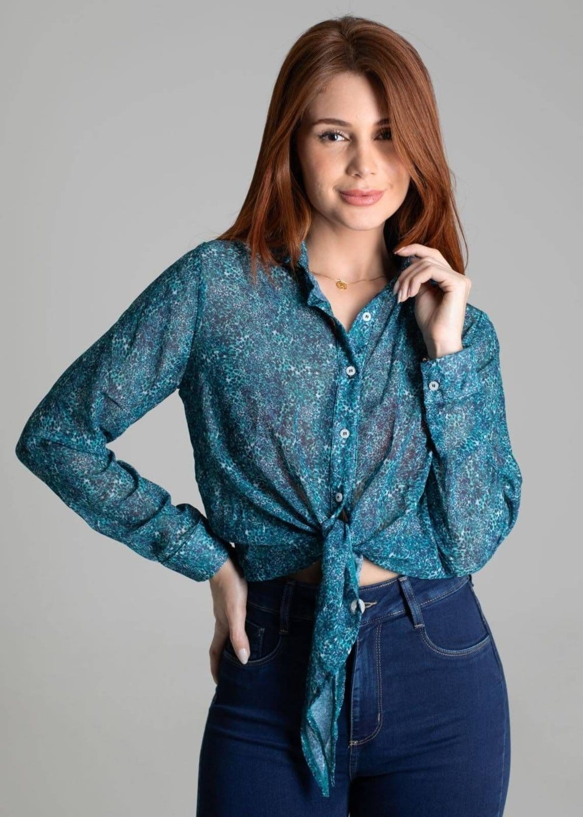 Vista 2 Camisa Sawary Estampa - 278798 Sawary azul