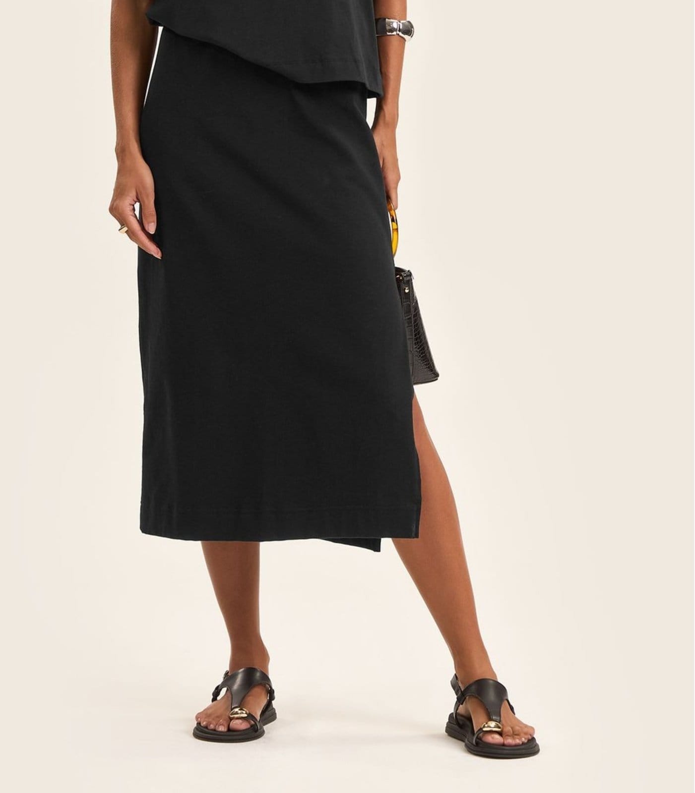 Vista 2 Saia Midi Feminina em Malhão Rovitex Rovitex preto