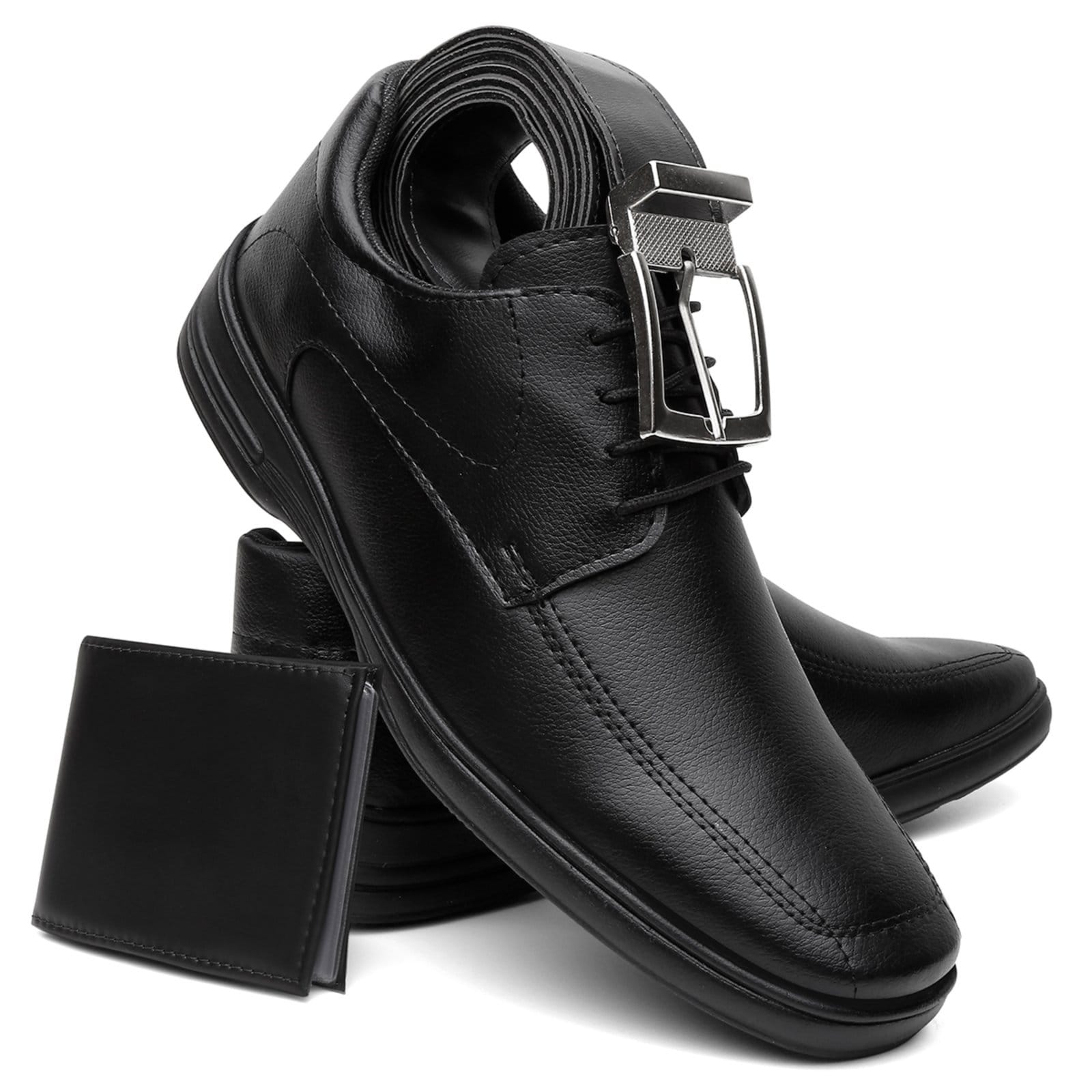 Kit Sapato Masculino Anna Andrade Casual Social Conforto Amarrar Tendência Cinto e Carteira