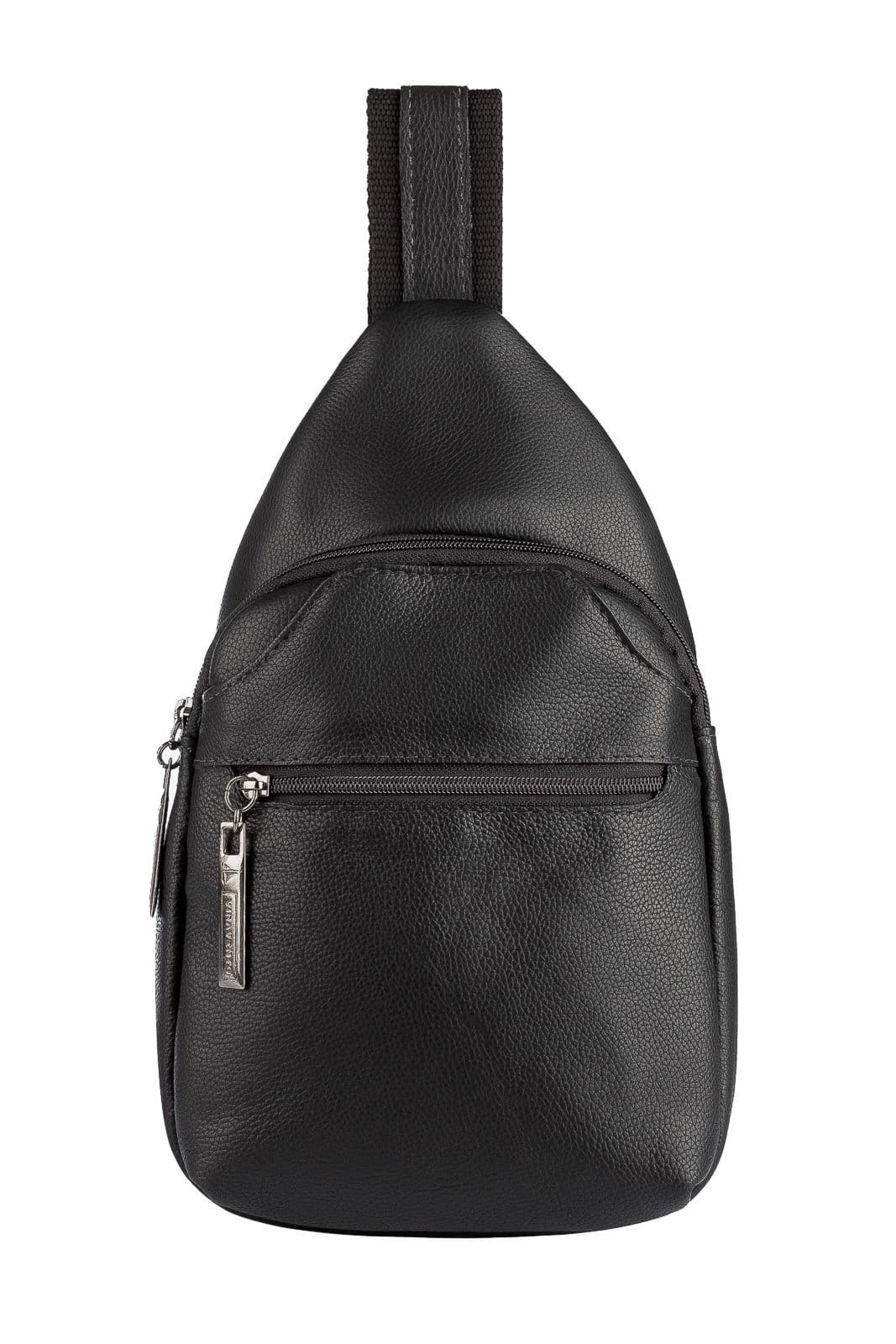 Vista principal Mini Mochila Vira Vento Transversal De Couro Jeff - Preta Vira Vento café