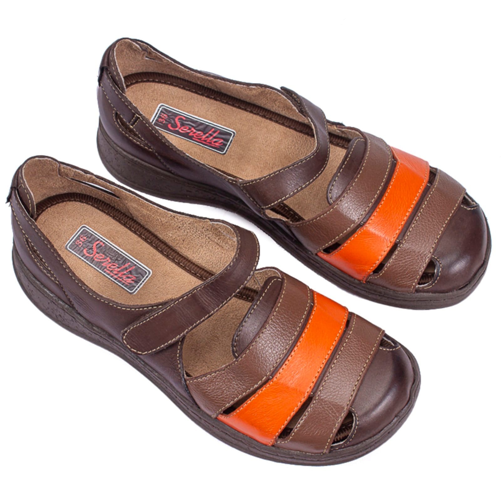Vista 2 Sandália Baixa Conforto Serella Retrô 7073 Café/Capuccino/Laranja Serella marrom