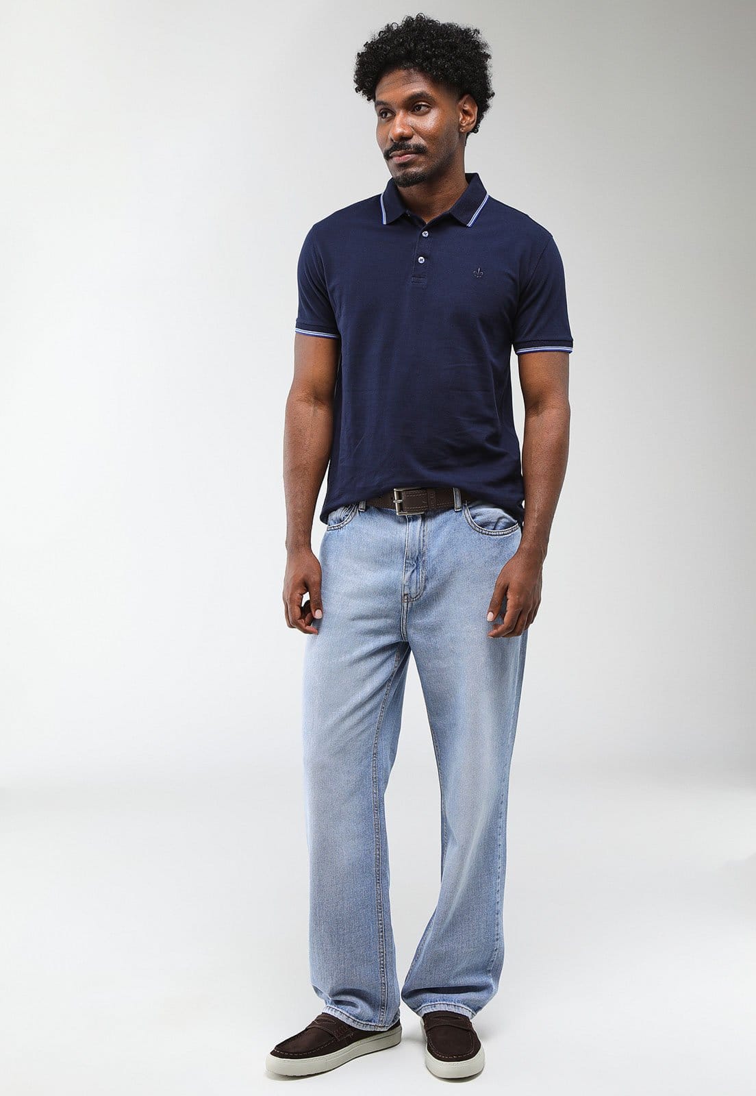 Vista 2 Polo Masculina Dudalina Frisos Degradê Dudalina azul marinho