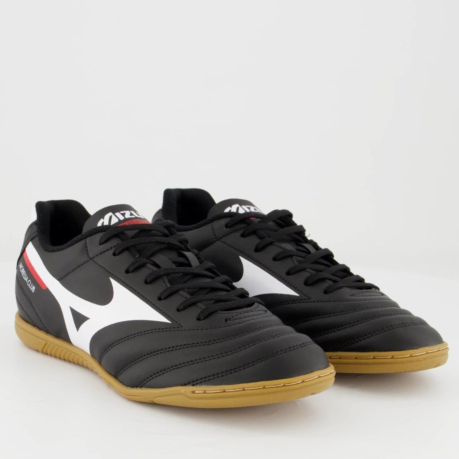 Vista 2 Chuteira Mizuno Morelia Club IN Futsal Preta e Branca Mizuno preto