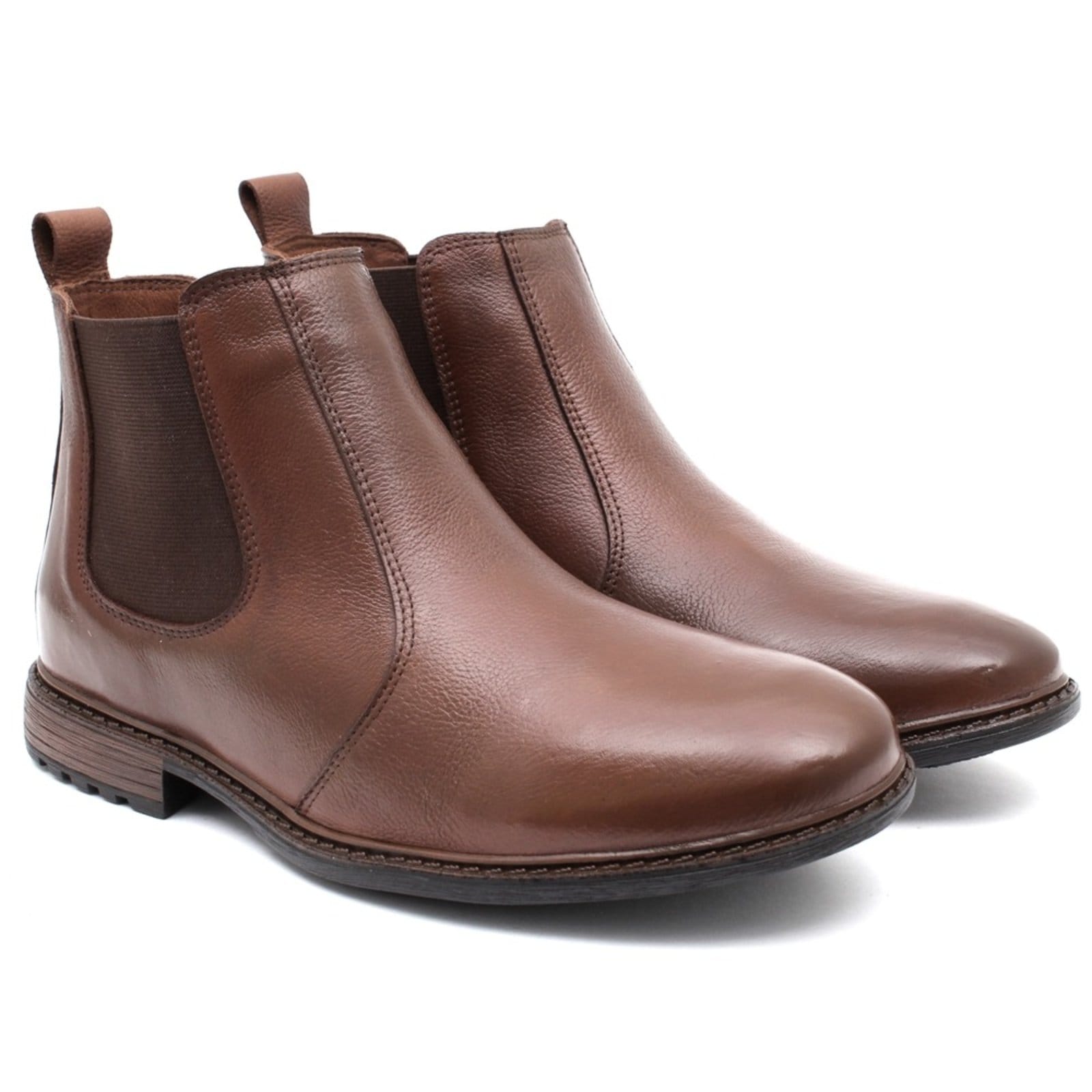 Vista 2 Bota Botina Chelsea Tellini Store em Couro Conhaque TELLINI STORE caramelo