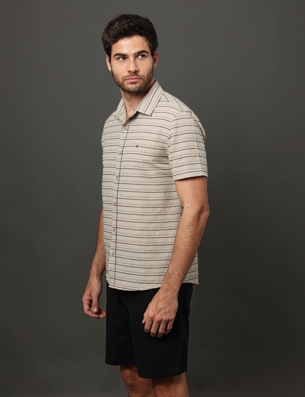 Camisa Masculina Listras Texturas Calvin Klein Jeans - Caqui Medio