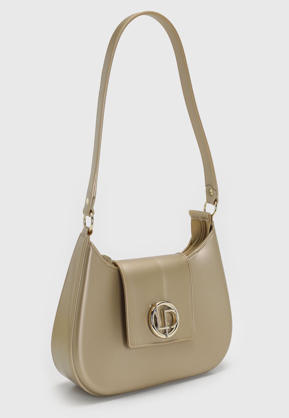 Vista 2 Bolsa Média Feminina Lança Perfume Acabamento Metalizado Dourada Lança Perfume dourado