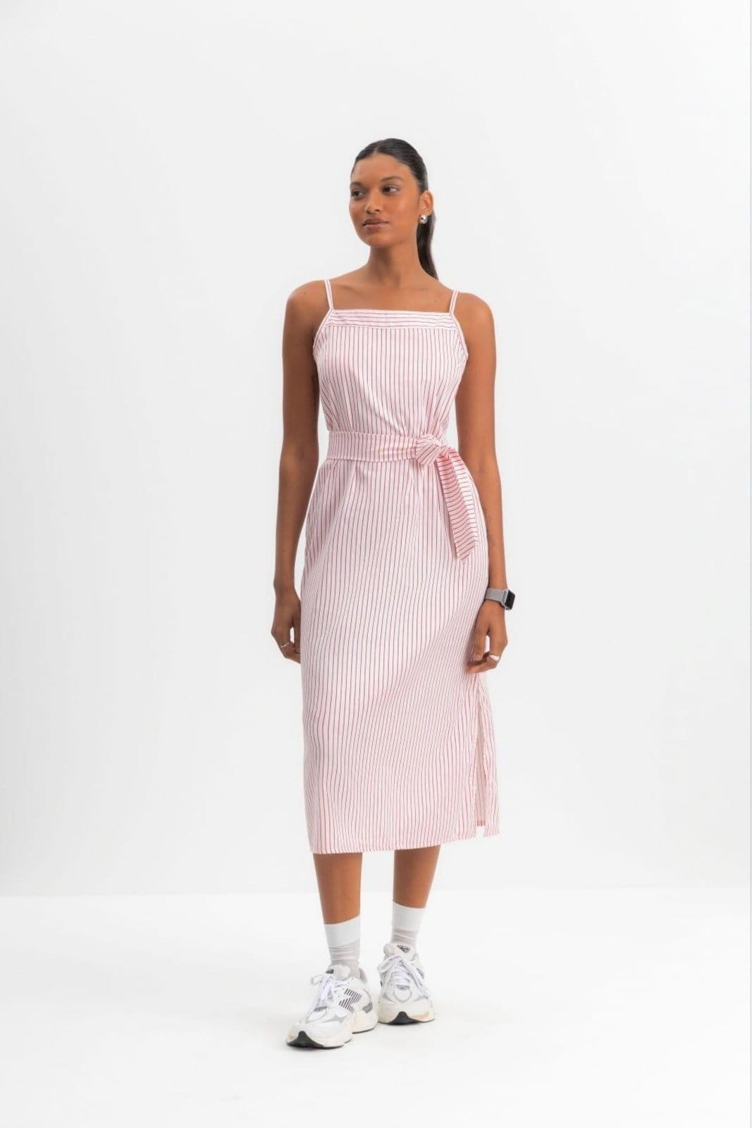 Vestido Midi Feminino Listrado Essendi Médio