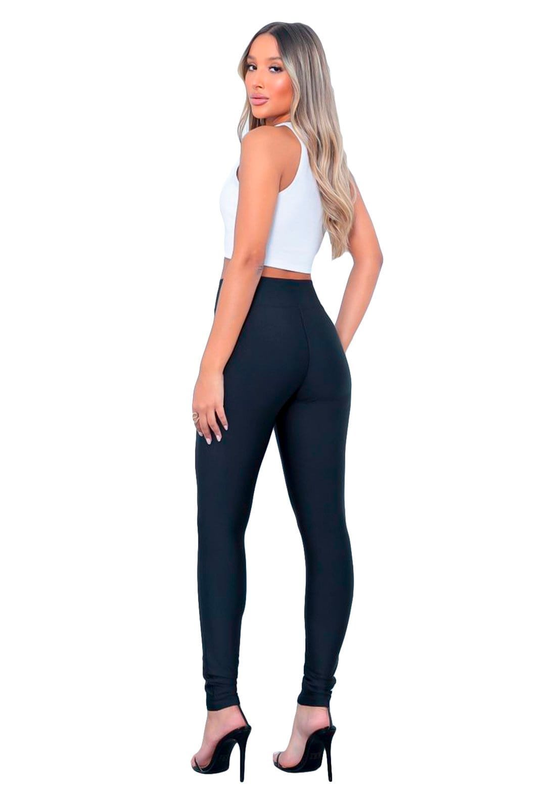 Vista 2 Legging Leg Suplex Ywc Ind Ponto Roma Calça Cós Alto Detalhe Rasgo no Joelho YWC ind preto