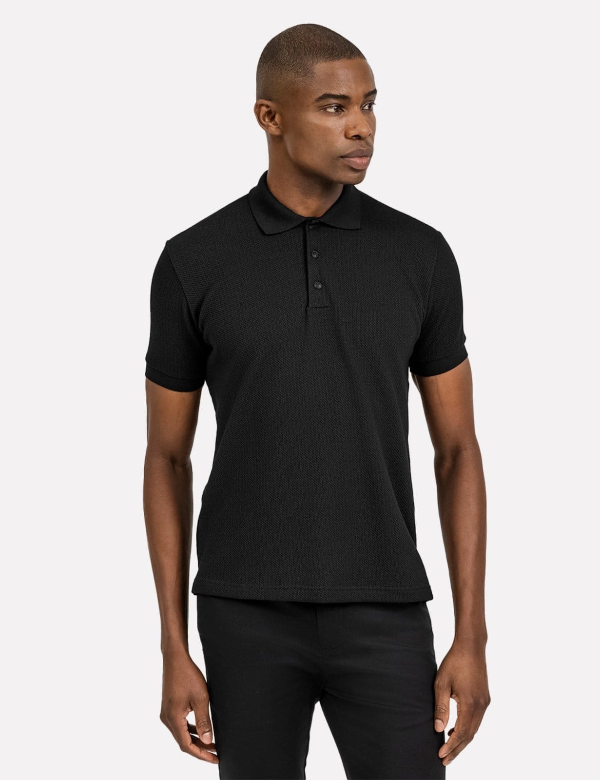 Polo K&J Black Regular Malha Textura Preta