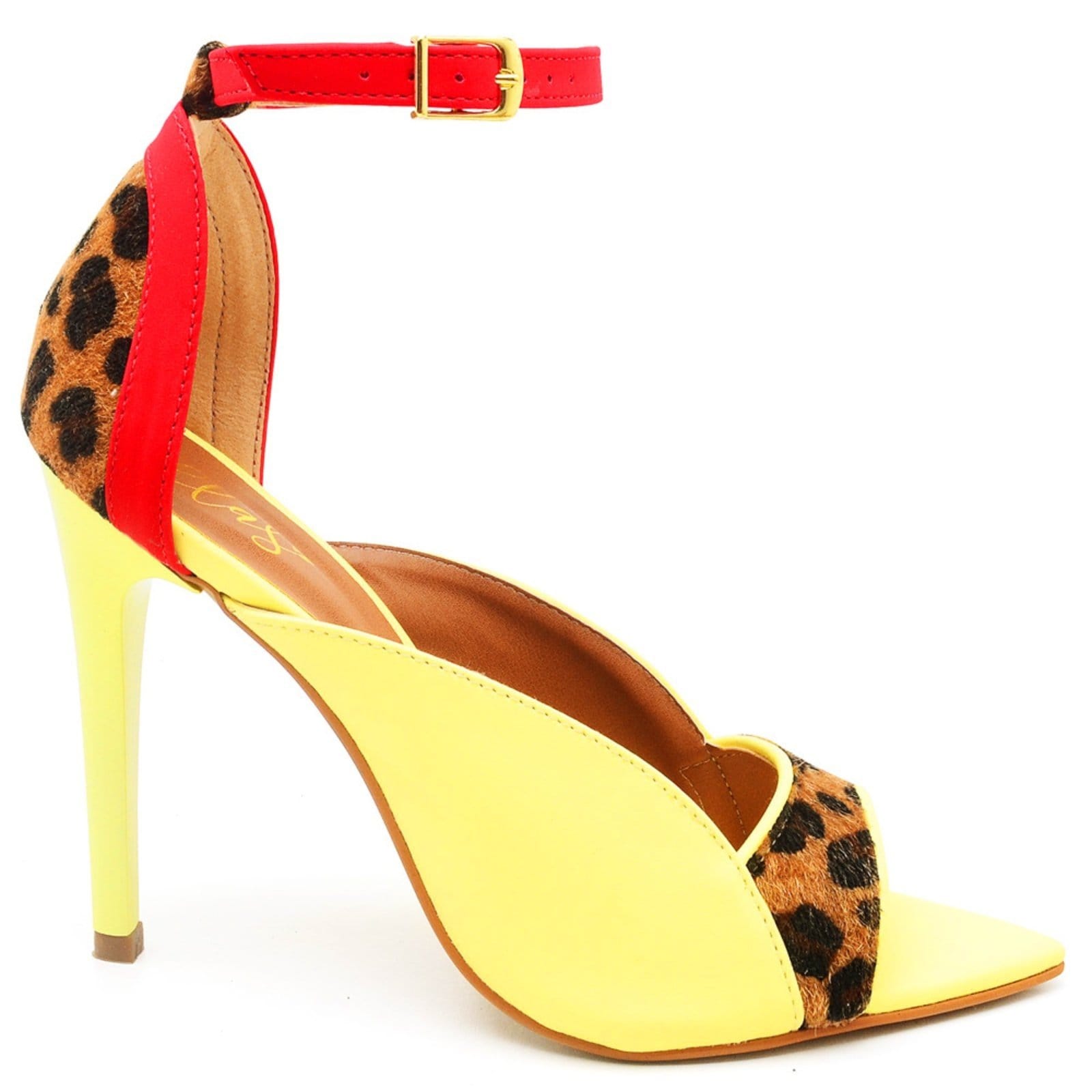 Vista 2 Sandália Bico Folha Salto Alto em Couro Siciliano Ella's ZAFREM amarelo/onça
