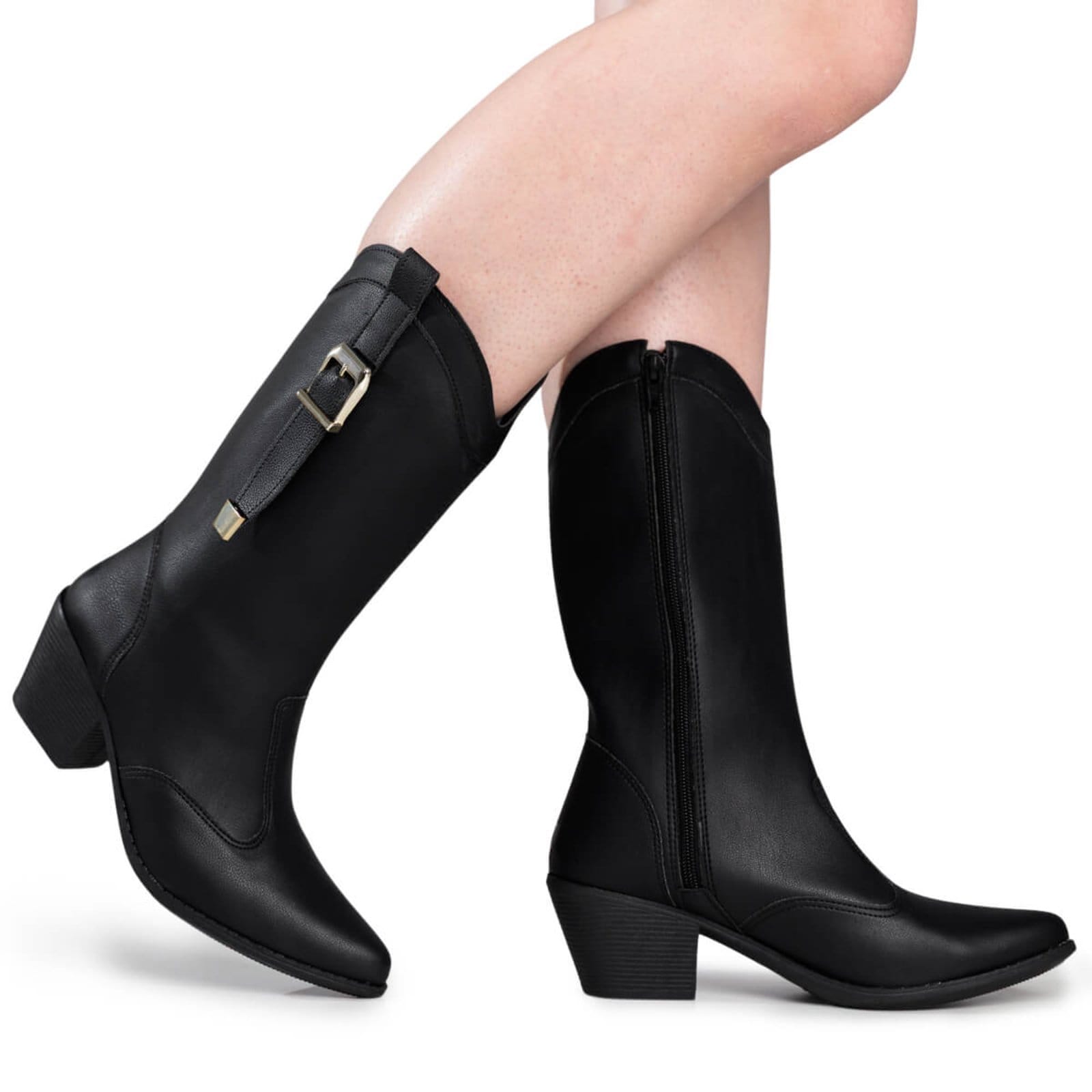 Bota Feminina Texana Country Bico Fino Cano Alto Casual Confortável Via Angel 9001