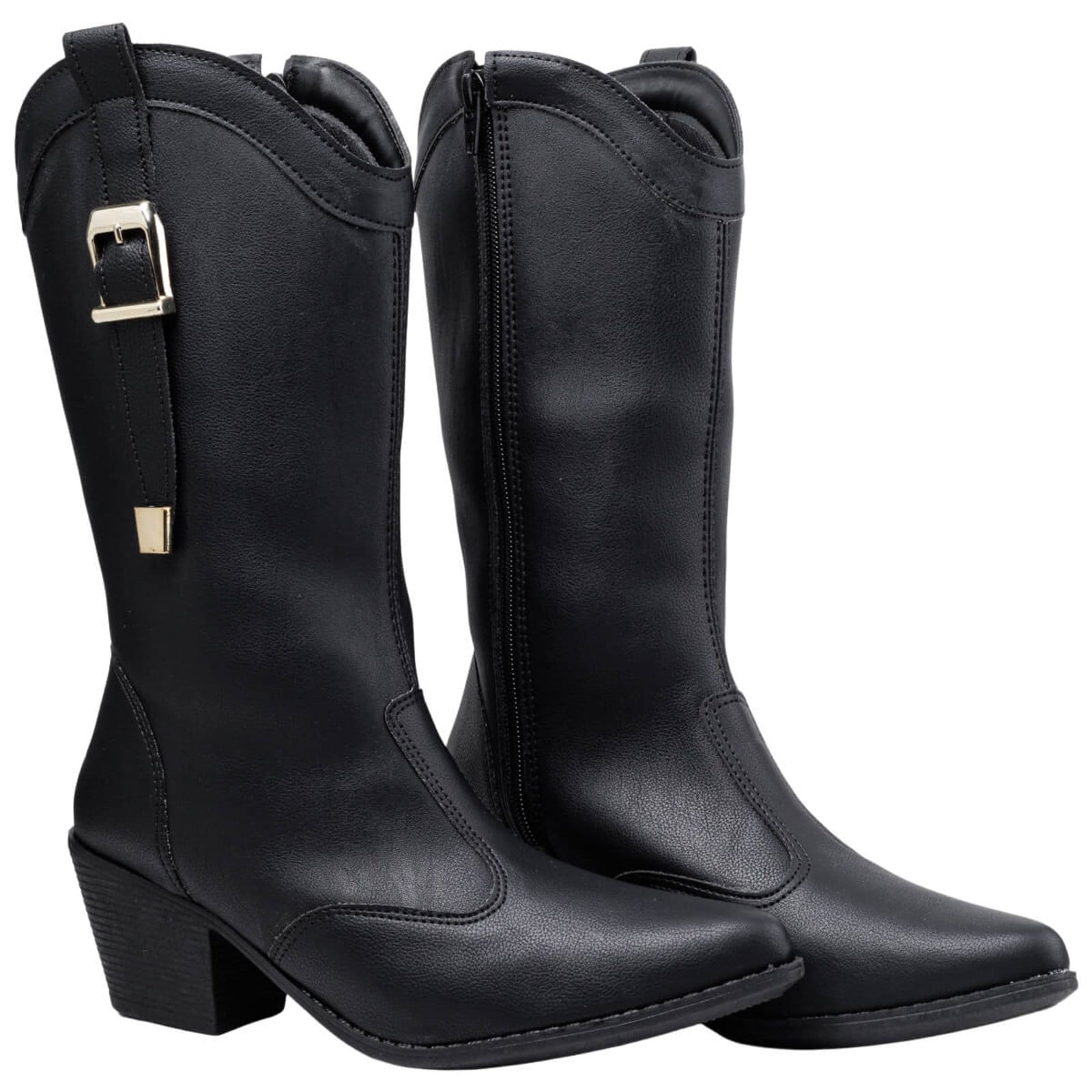 Vista 2 Bota Feminina Texana Country Bico Fino Cano Alto Casual Confortável Via Angel 9001 VIA ANGEL preto