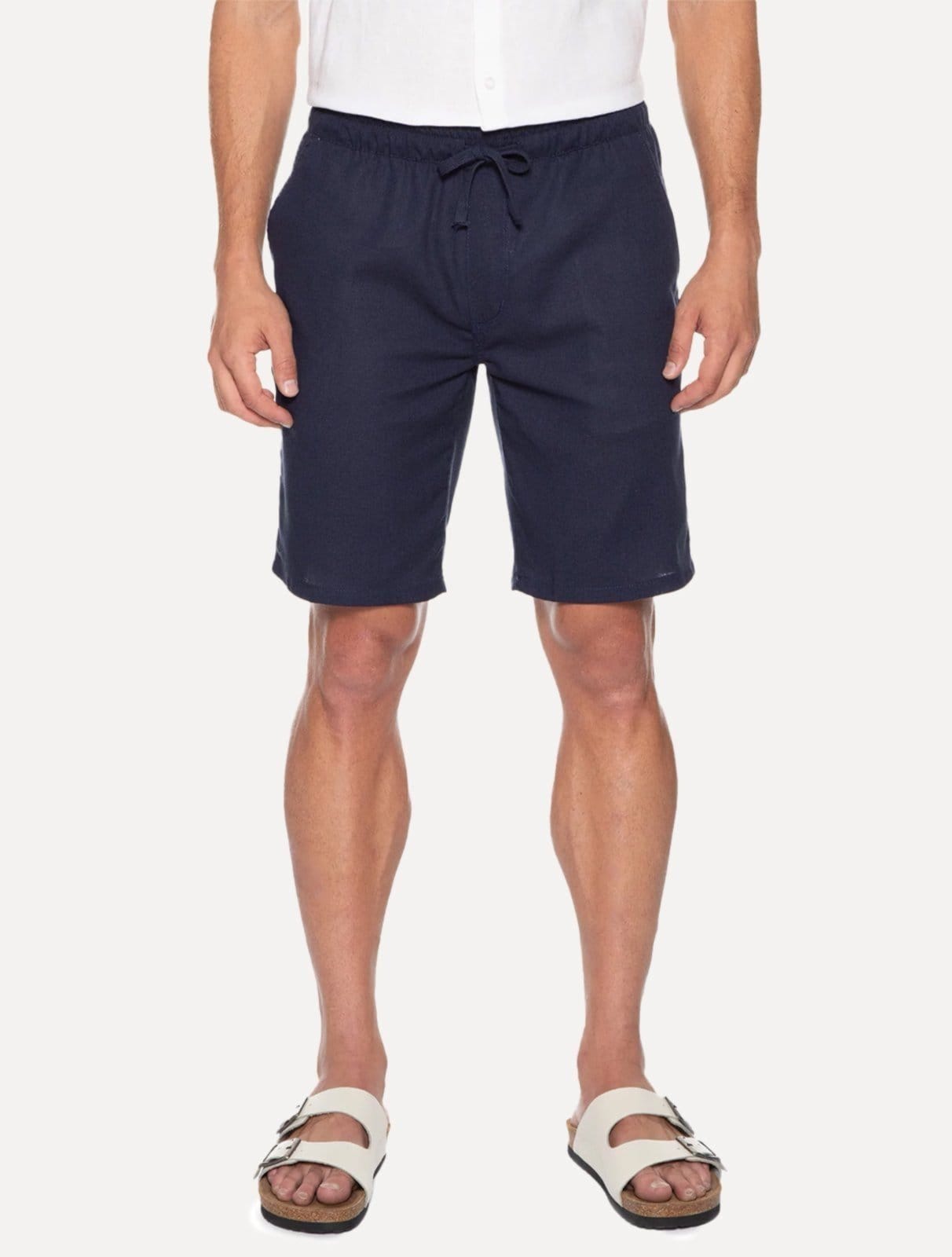 Vista 2 Bermuda Sergio K Masculina Elastico Linho Casual Sergio K azul marinho