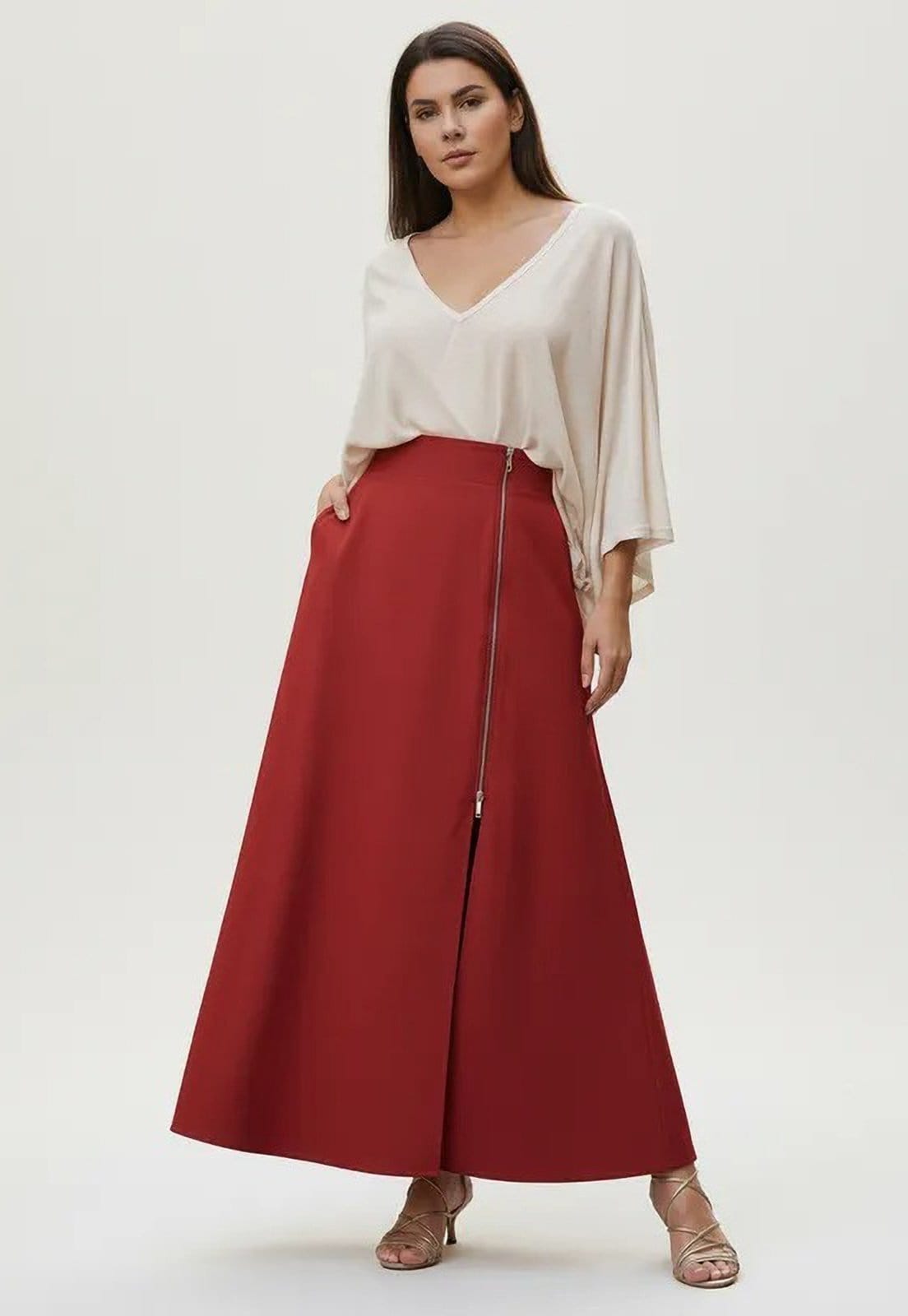 Saia Cabanafree Midi com Zíper Telha