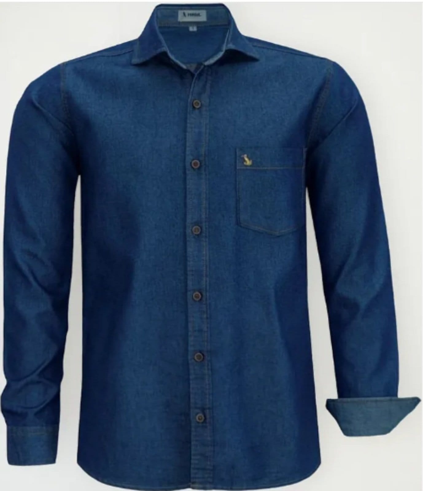 Vista 2 Camisa Jeans Amil Comfort Rogg Com Bolso Macia Manga Longa Luxo Marinho Amil azul marinho