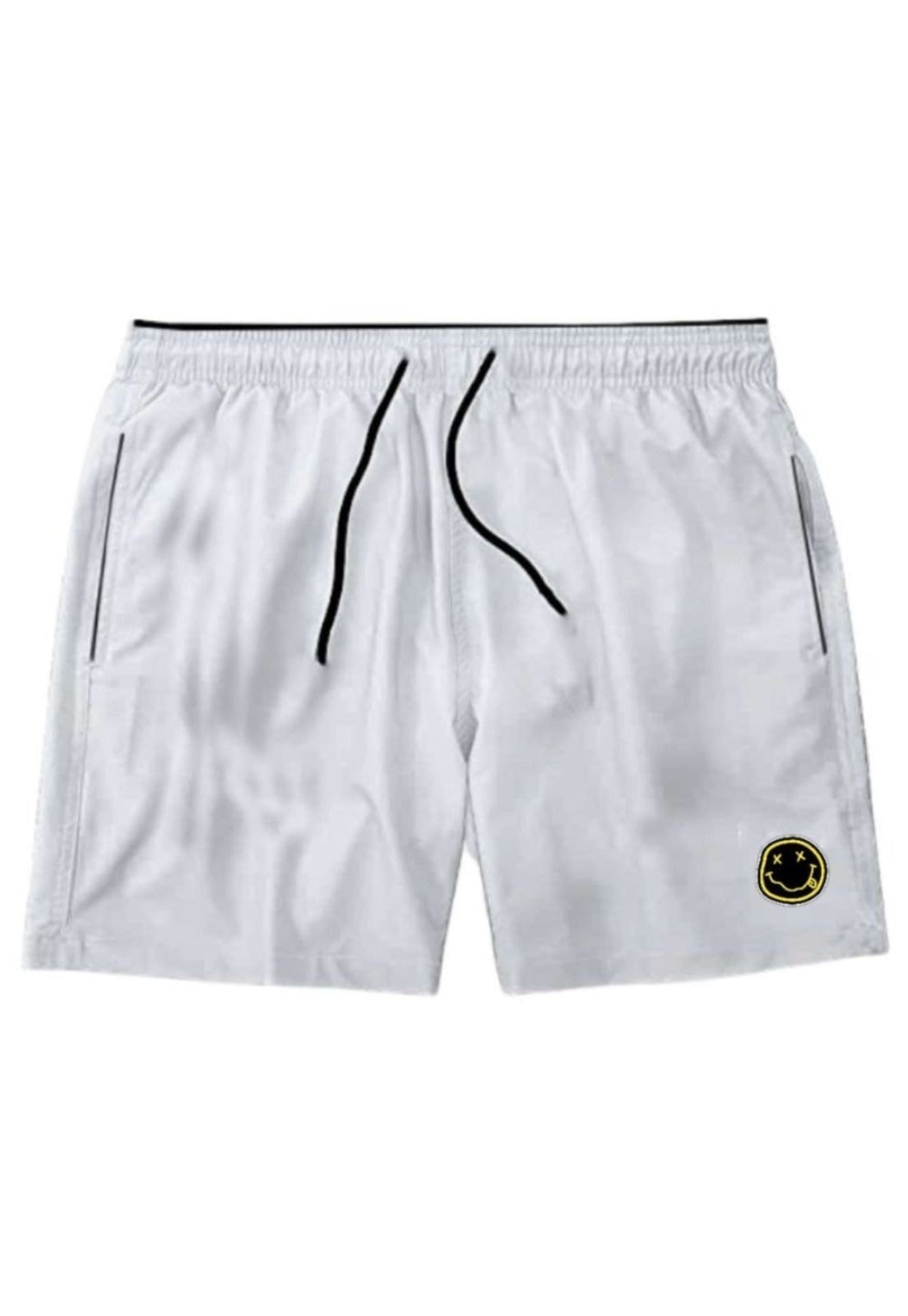 Vista principal Short Moda Praia Masculino Relaxado Tactel Estampado Emoji Relaxado branco