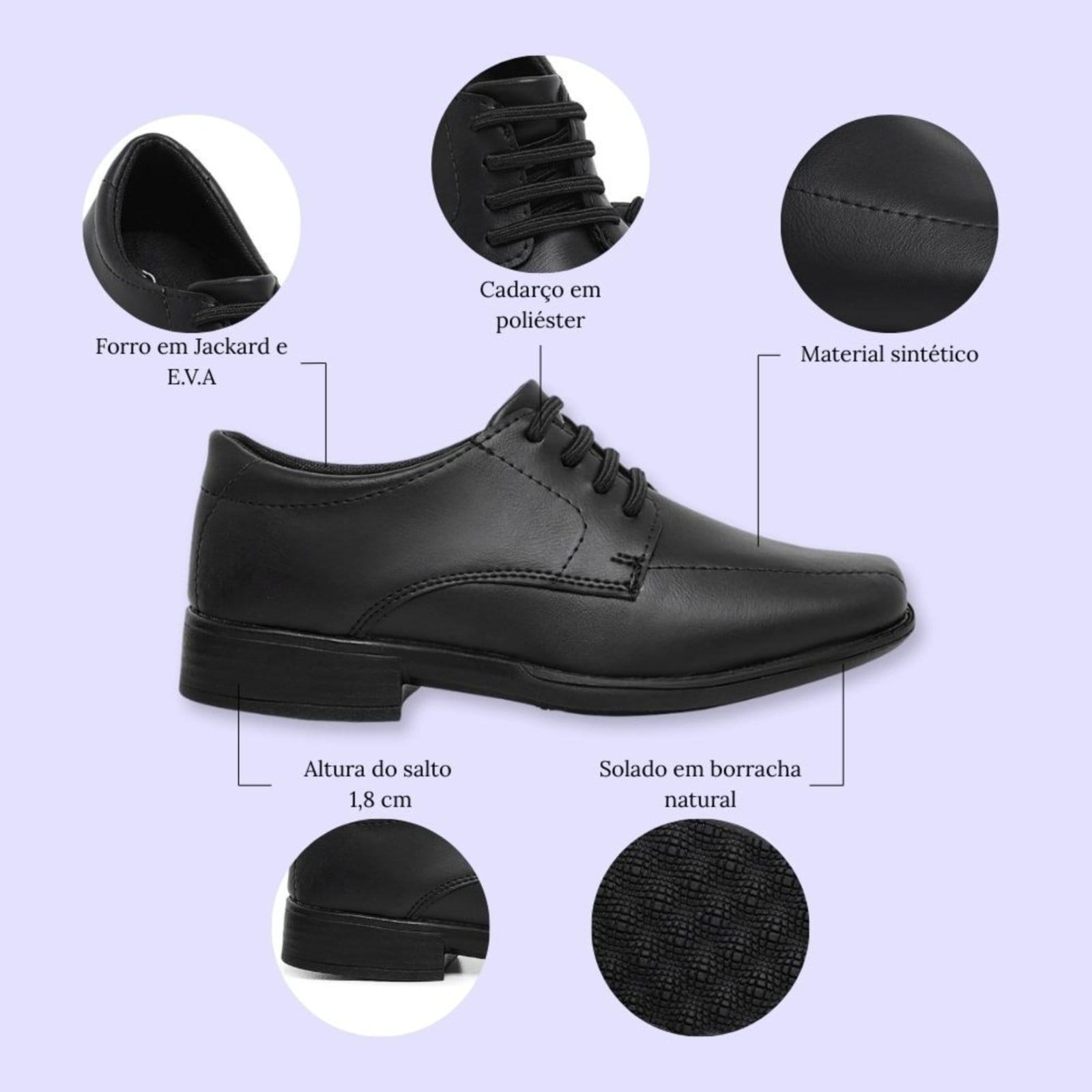 Vista 2 Sapato Social Menino 447 Casamento Pajem Sintético Bico Quadrado Moderno Schiareli preto