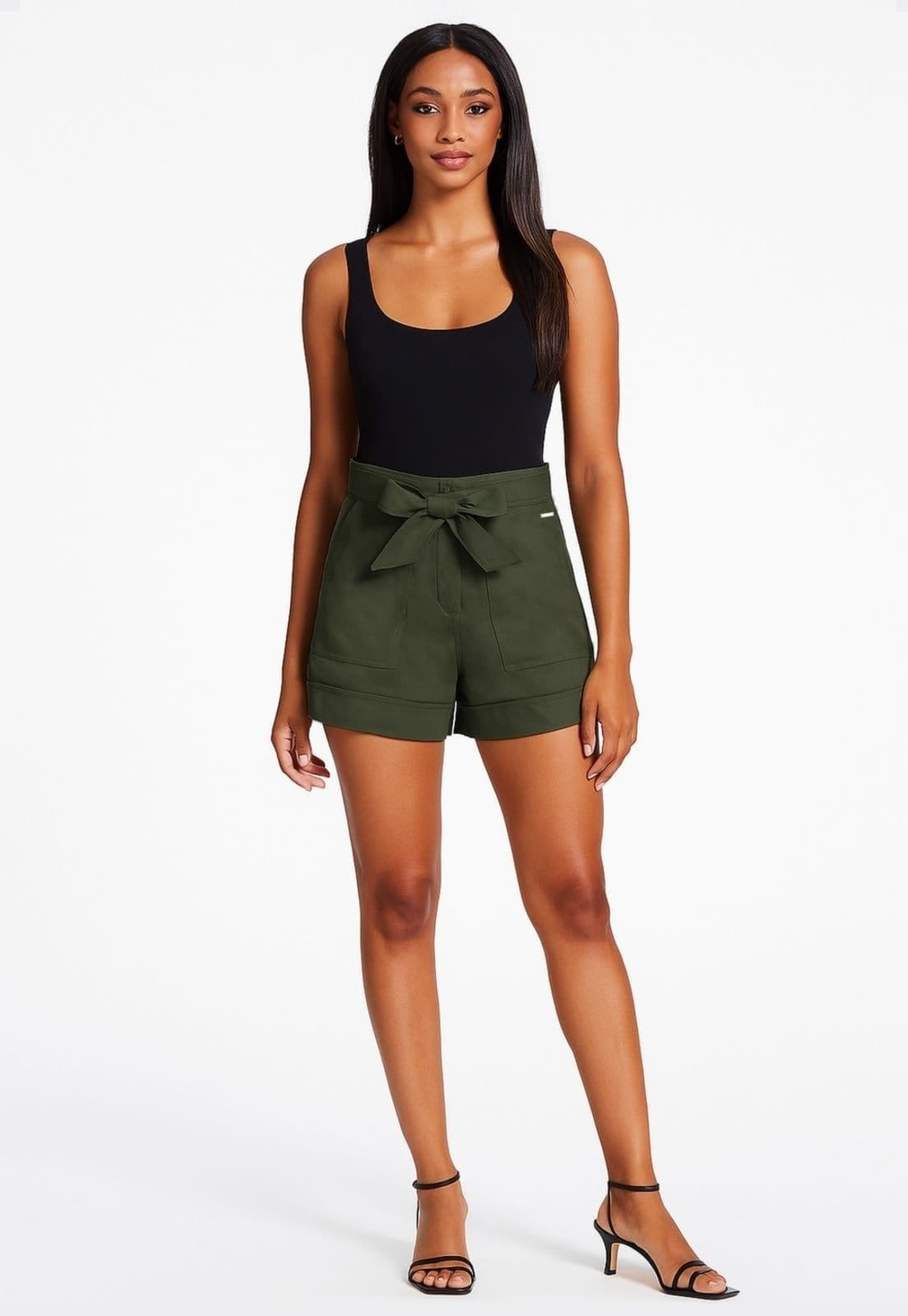 Vista 2 Short Guess Faixa Lyocel Verde Escuro Guess amarelo verde