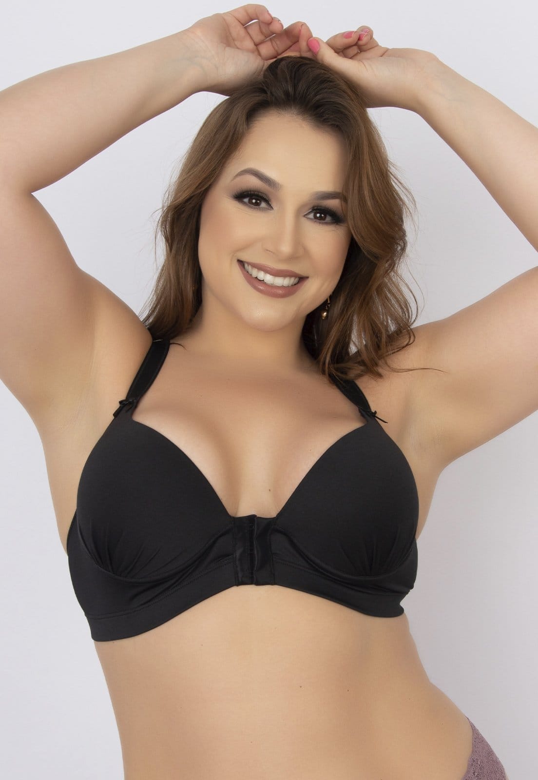 Vista 2 Soutien Feminino Reforçado Serra e Mar Modas com Renda e Bojo Strappy SERRA E MAR MODAS preto