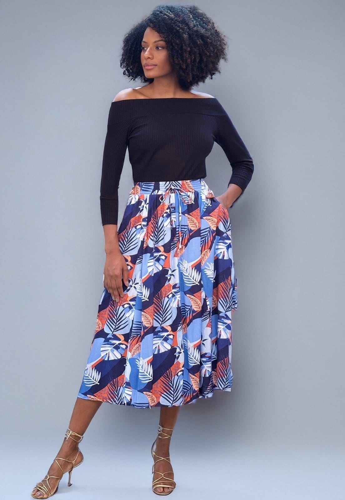 Vista 2 Saia Amazonia Vital Longa Viscose Estampa Jardim Celeste Amazonia Vital branco/estampado/vermelho celeste