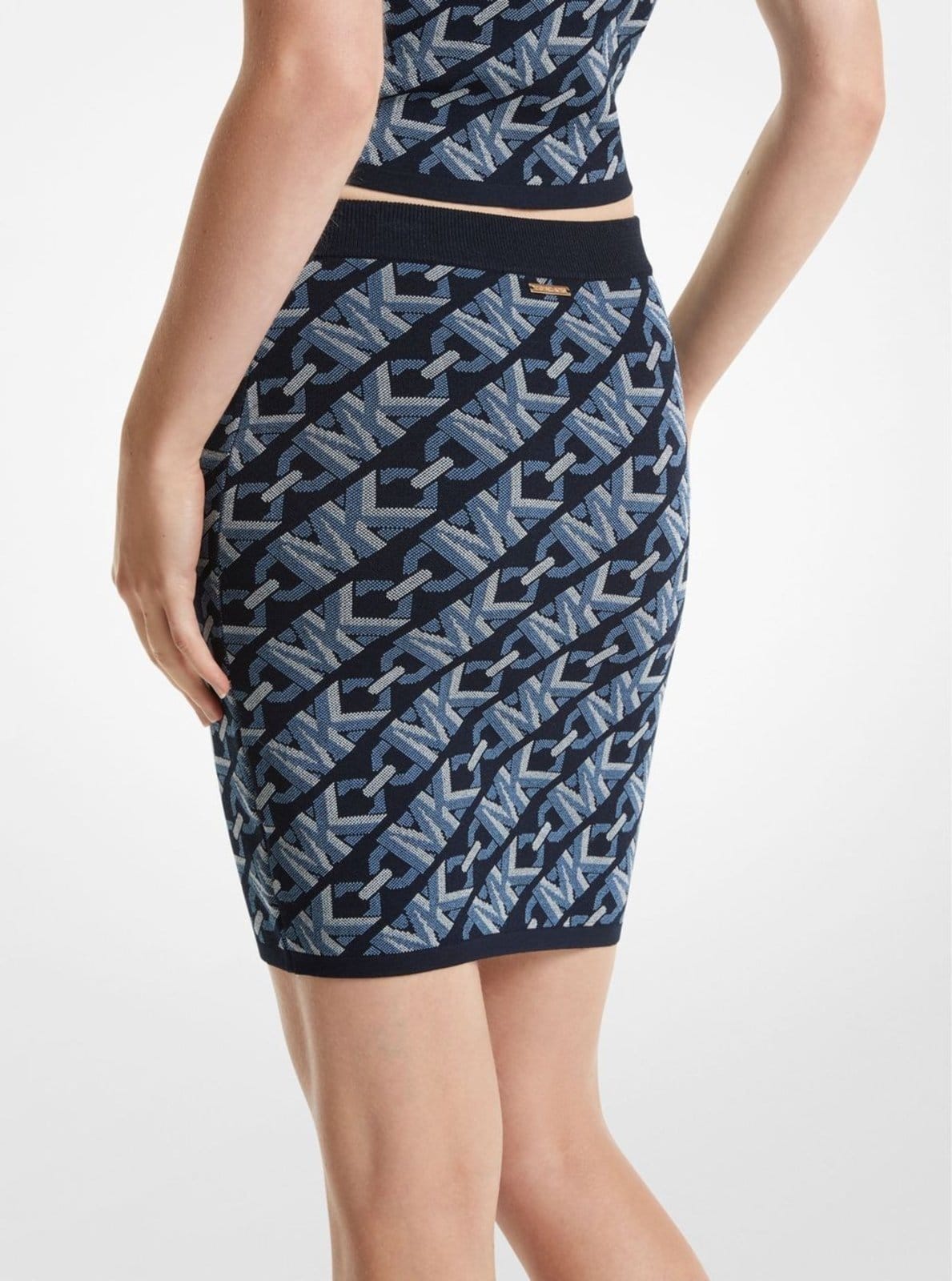 Vista 2 Saia Mini Empire Logo Jacquard Mr470bm9z6409 Michael Kors azul