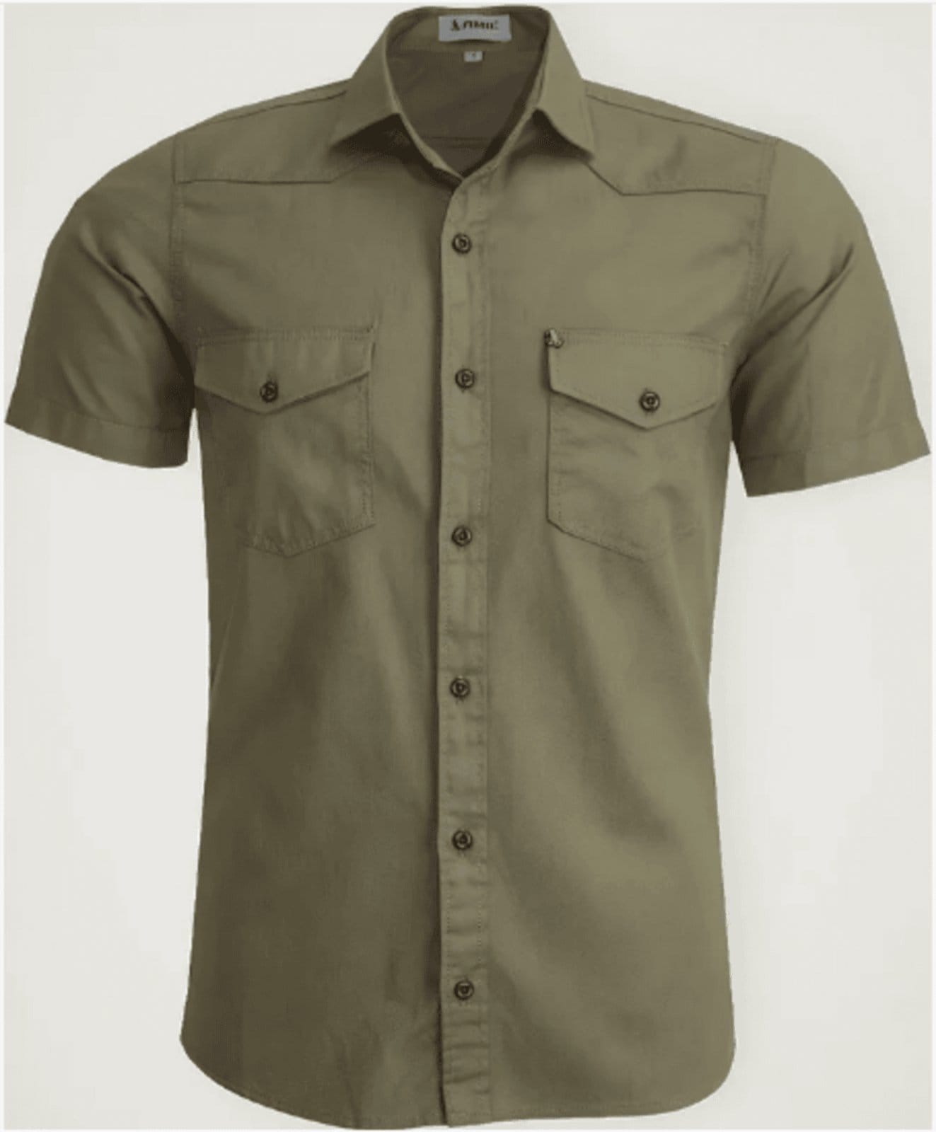 Camisa Estilo Militar Amil Comfort Cross Macia 2 Bolsos Manga Curta Luxo Kaki