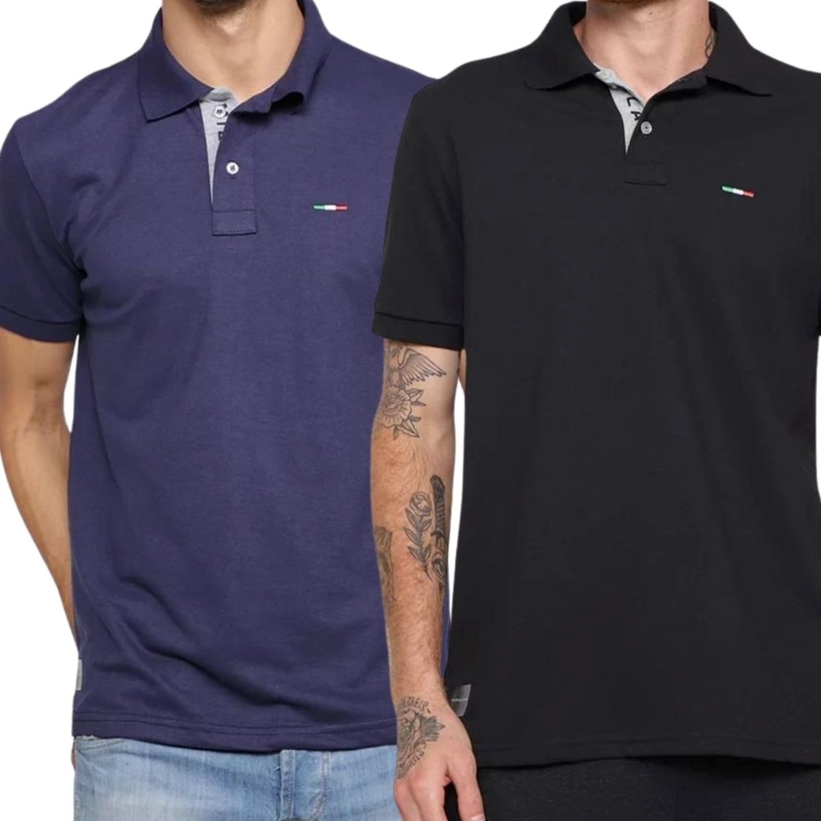 Kit 2 Polos FMF Masculina Básicas Piquet no Estilo Tommy Bordado Itália Preto Marinho