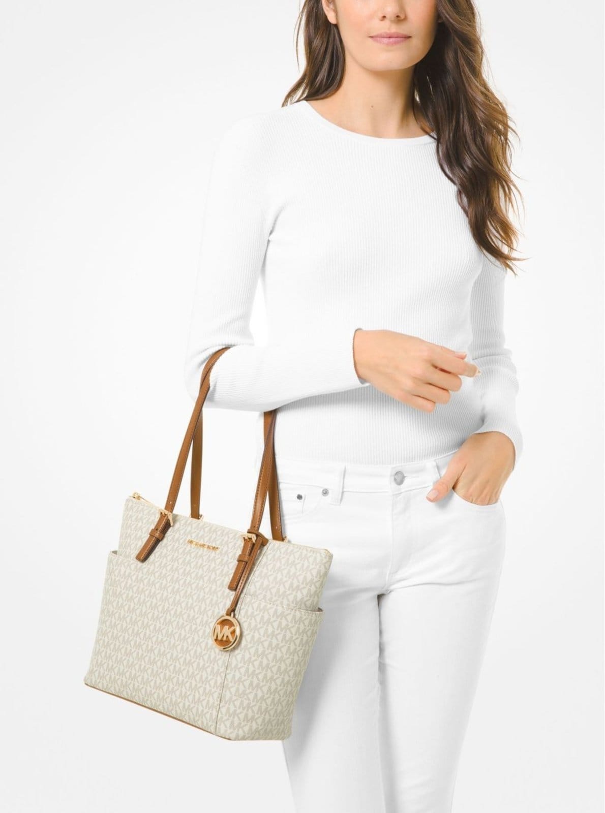 Vista 2 Bolsa Tote Jet Set Logo Média 30S0gttt1b149 Michael Kors branco